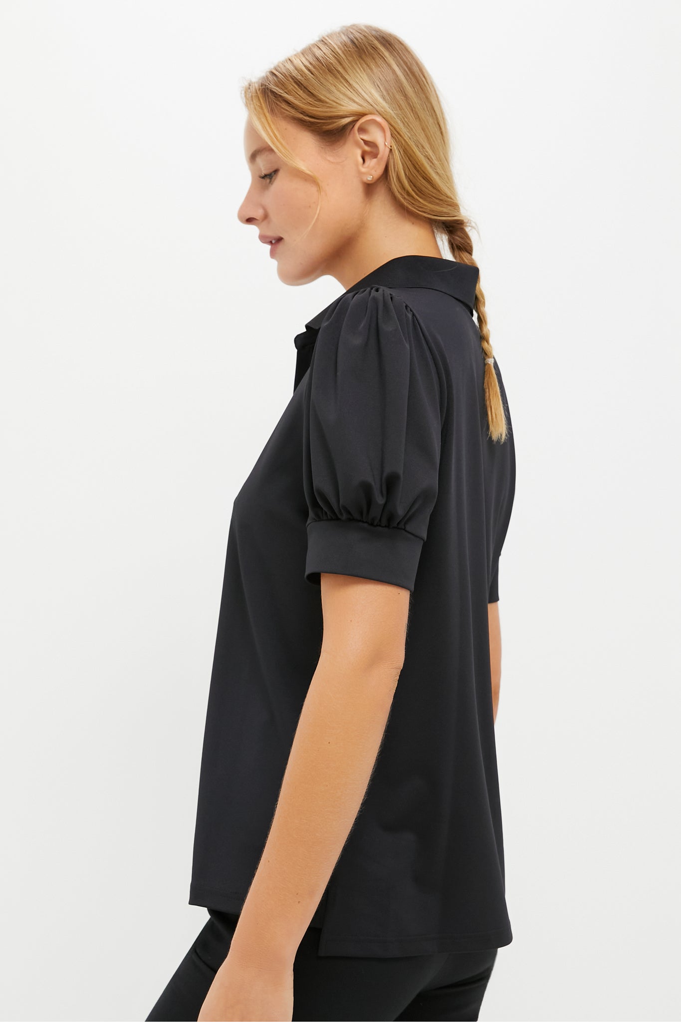 Black Puff Sleeve Performance Jersey Caroline Polo-Get Girly