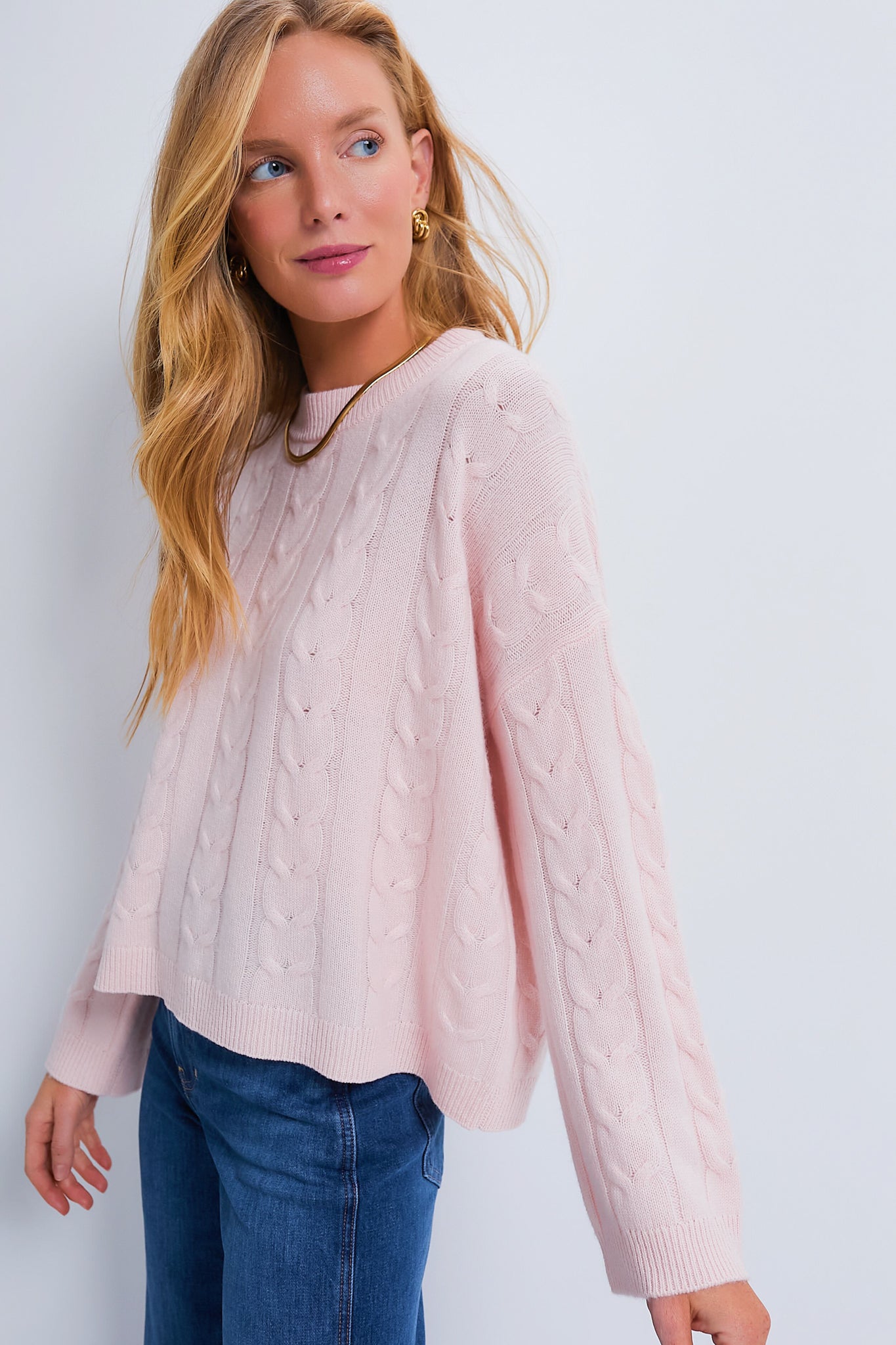 Ballet Slipper Cashmere Eloise Cable Knit Boyfriend Crewneck-Get Girly