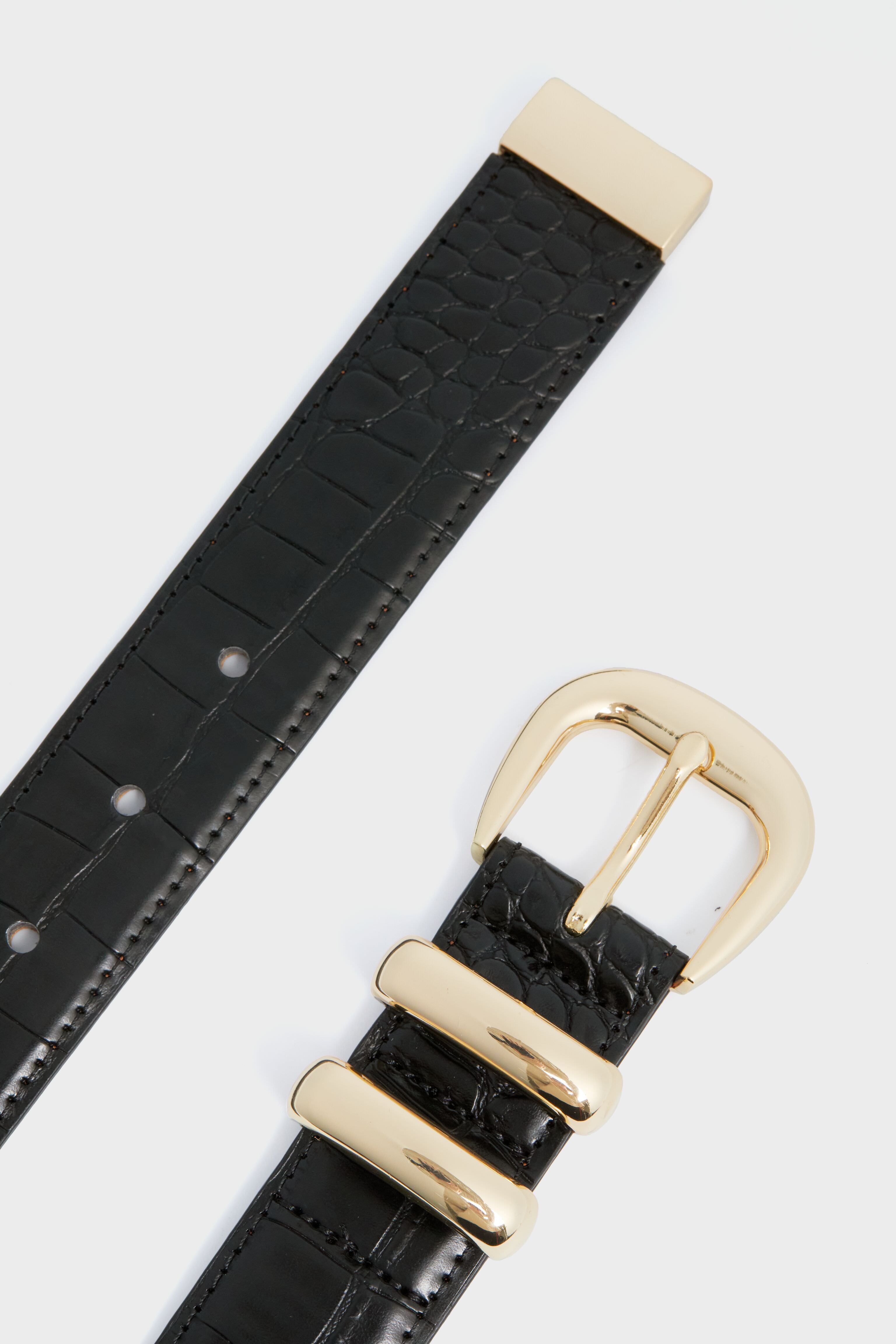 Black Croc-Embossed Classic Belt-Get Girly