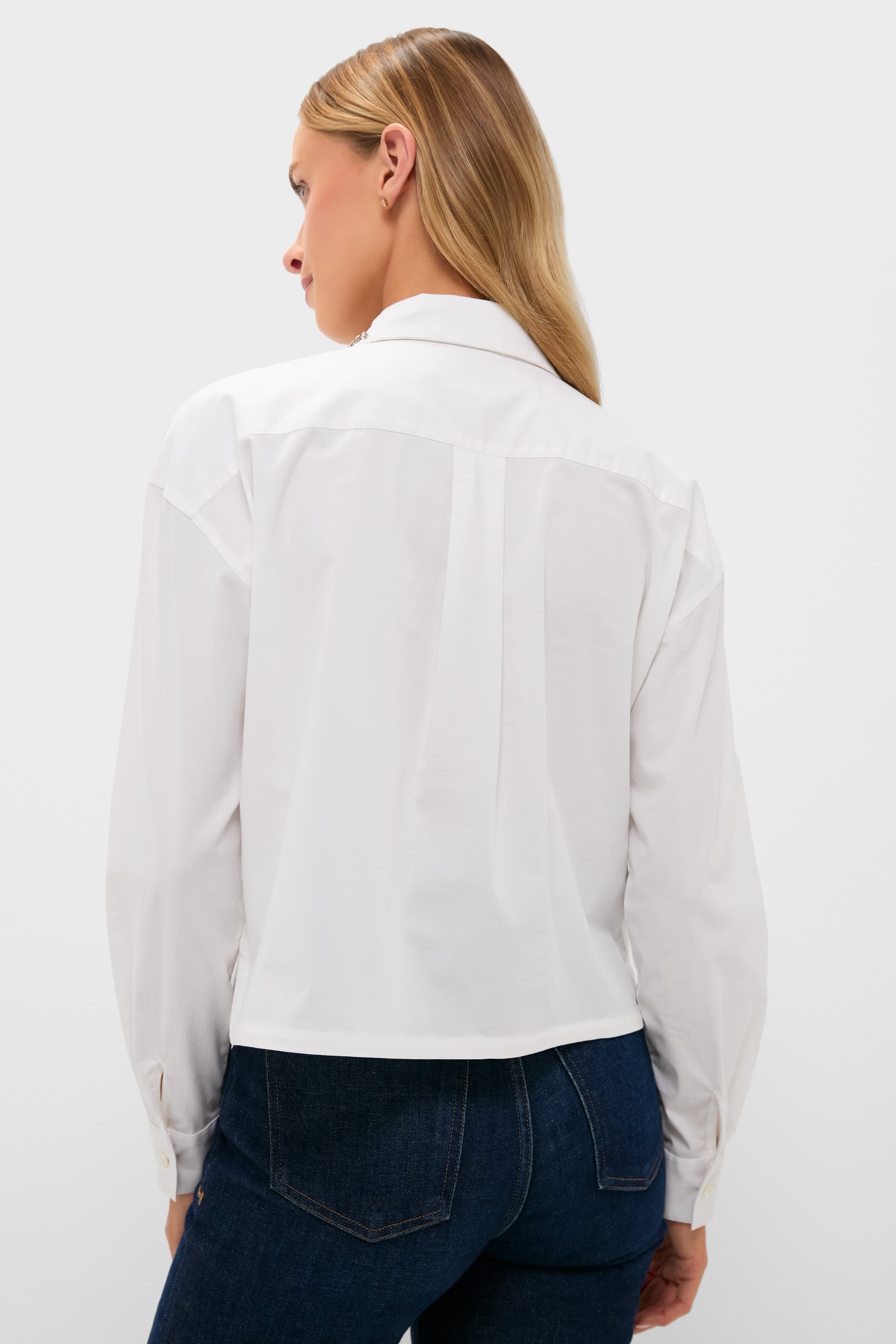 White Embellished Cropped Jasper Button Down-Get Girly