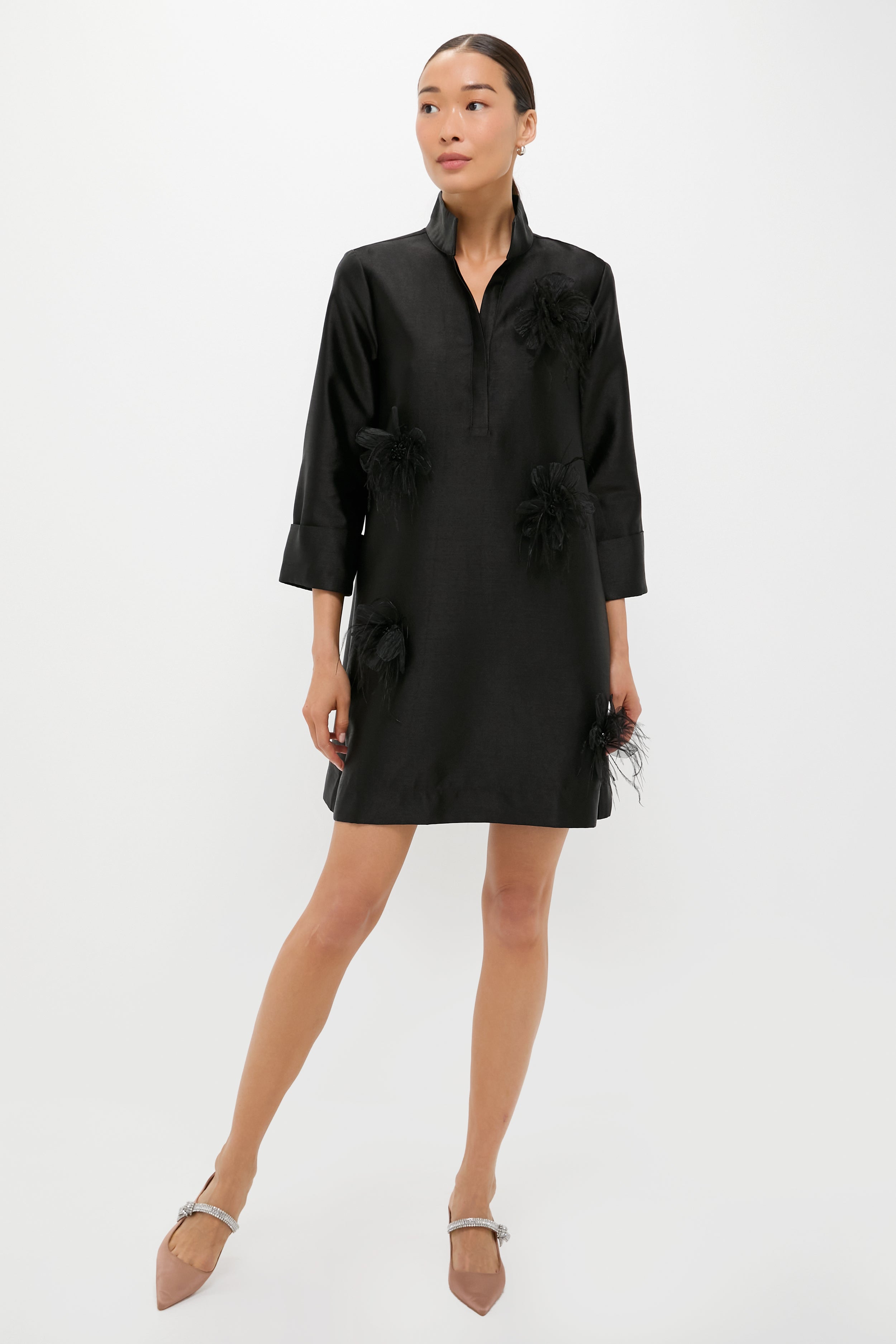 Black Embellished Dupioni Megan Dress-Get Girly