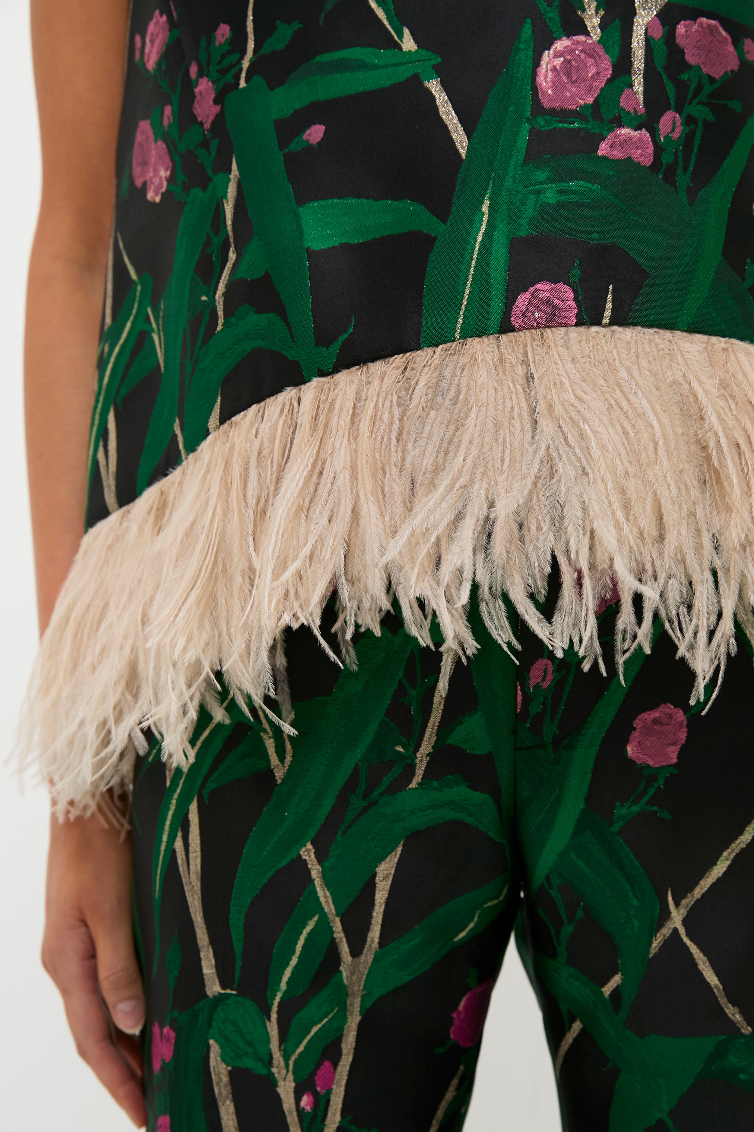 Bamboo Jacquard La Scala Top with Feathers-Get Girly