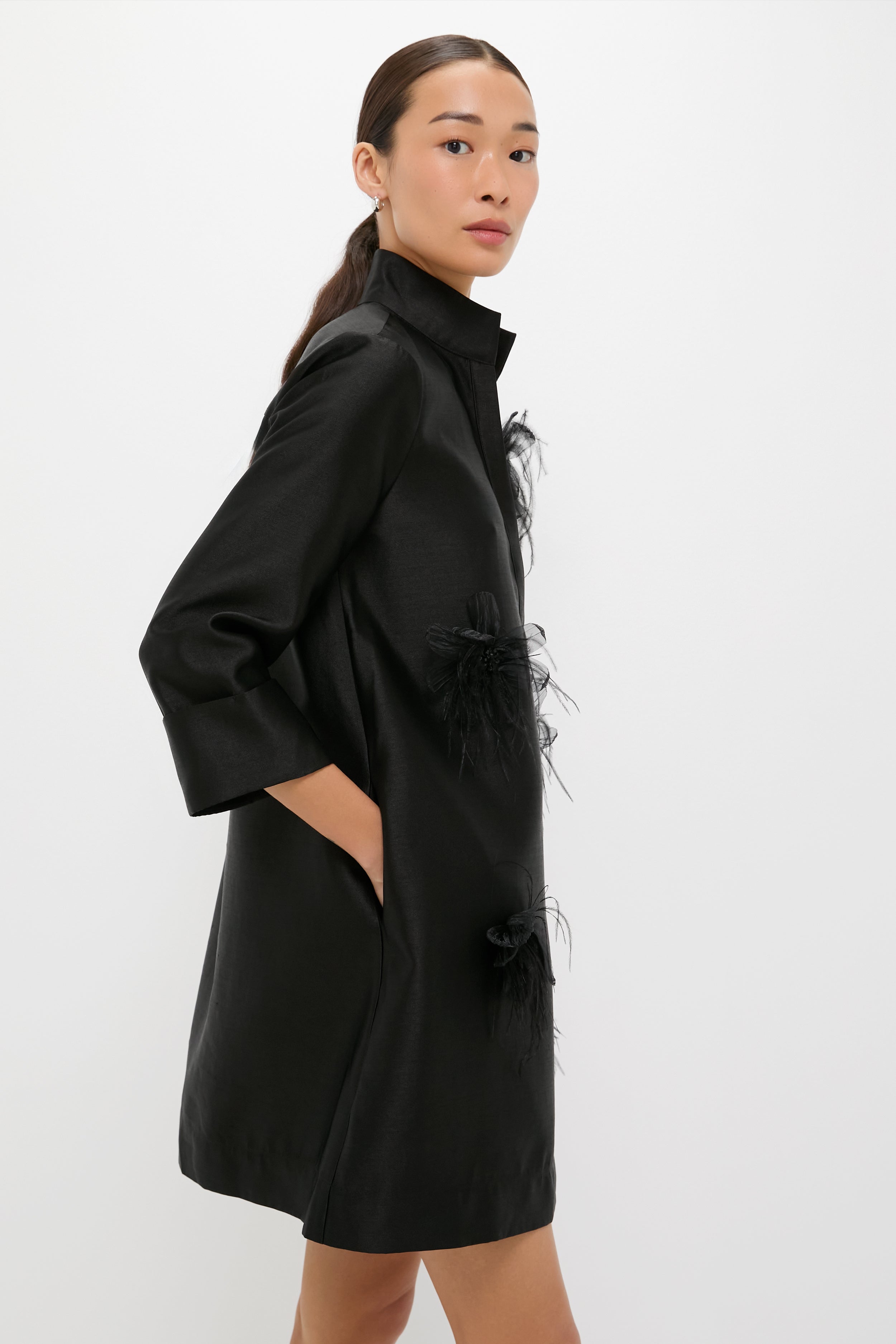 Black Embellished Dupioni Megan Dress-Get Girly