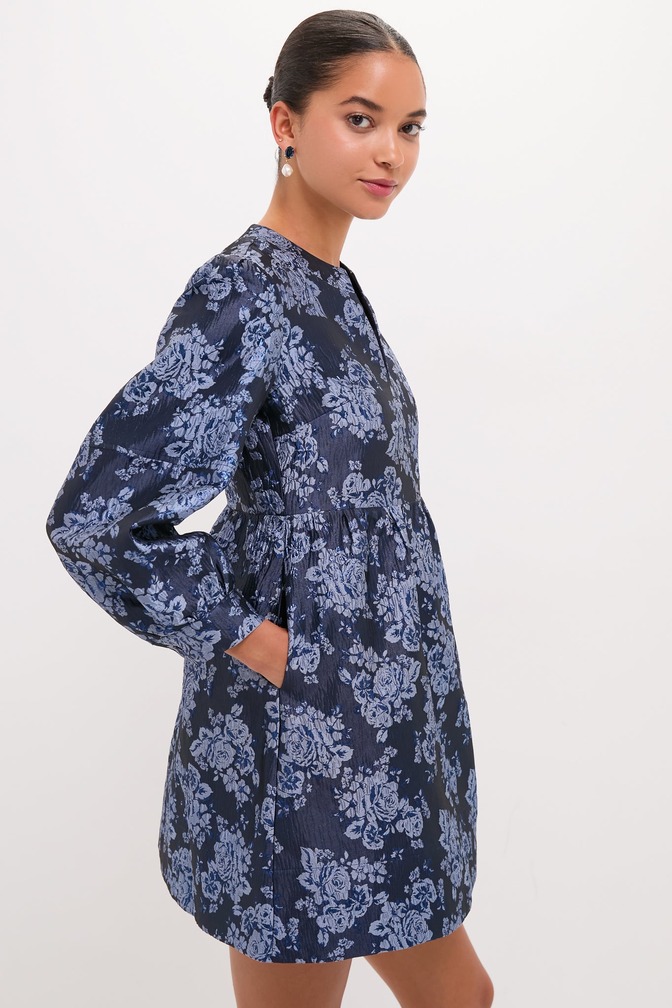 Blue Jacquard Cressida Mini Dress-Get Girly