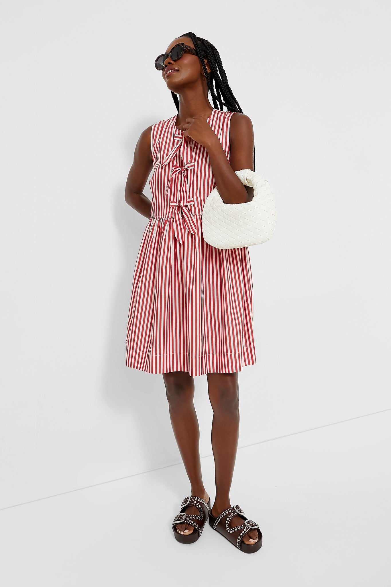 Barbados Cherry Stripe Cotton Mini Bow Tie Dress-Get Girly