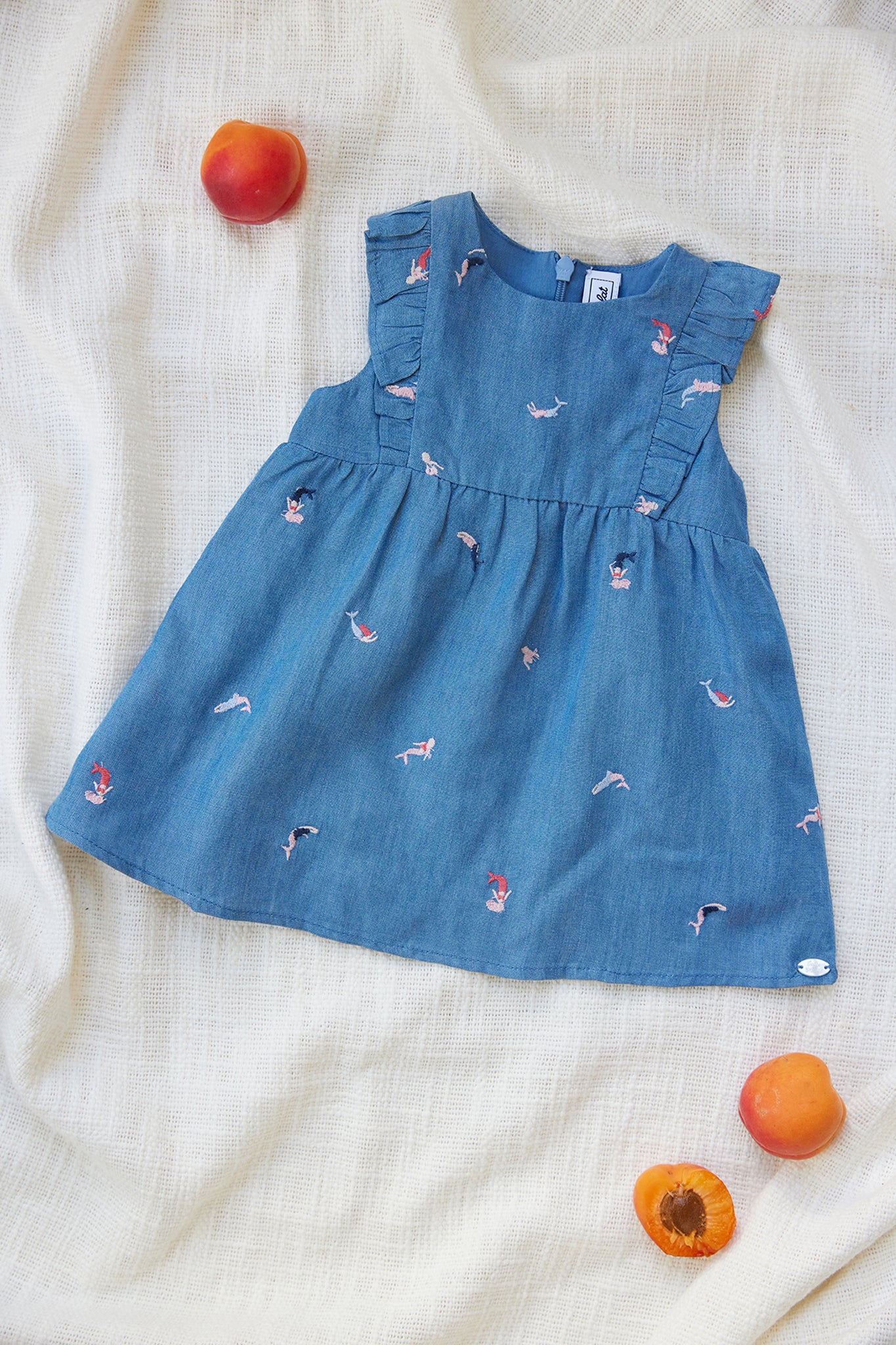 Chambray Mermaid Embroidered Dress-Get Girly