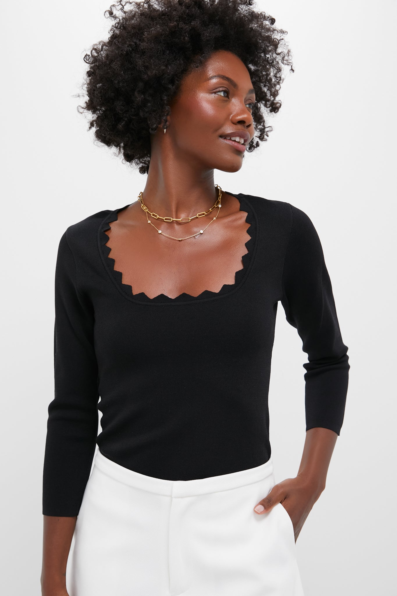 Black Ric Rac Long Sleeve Compression Top-Get Girly