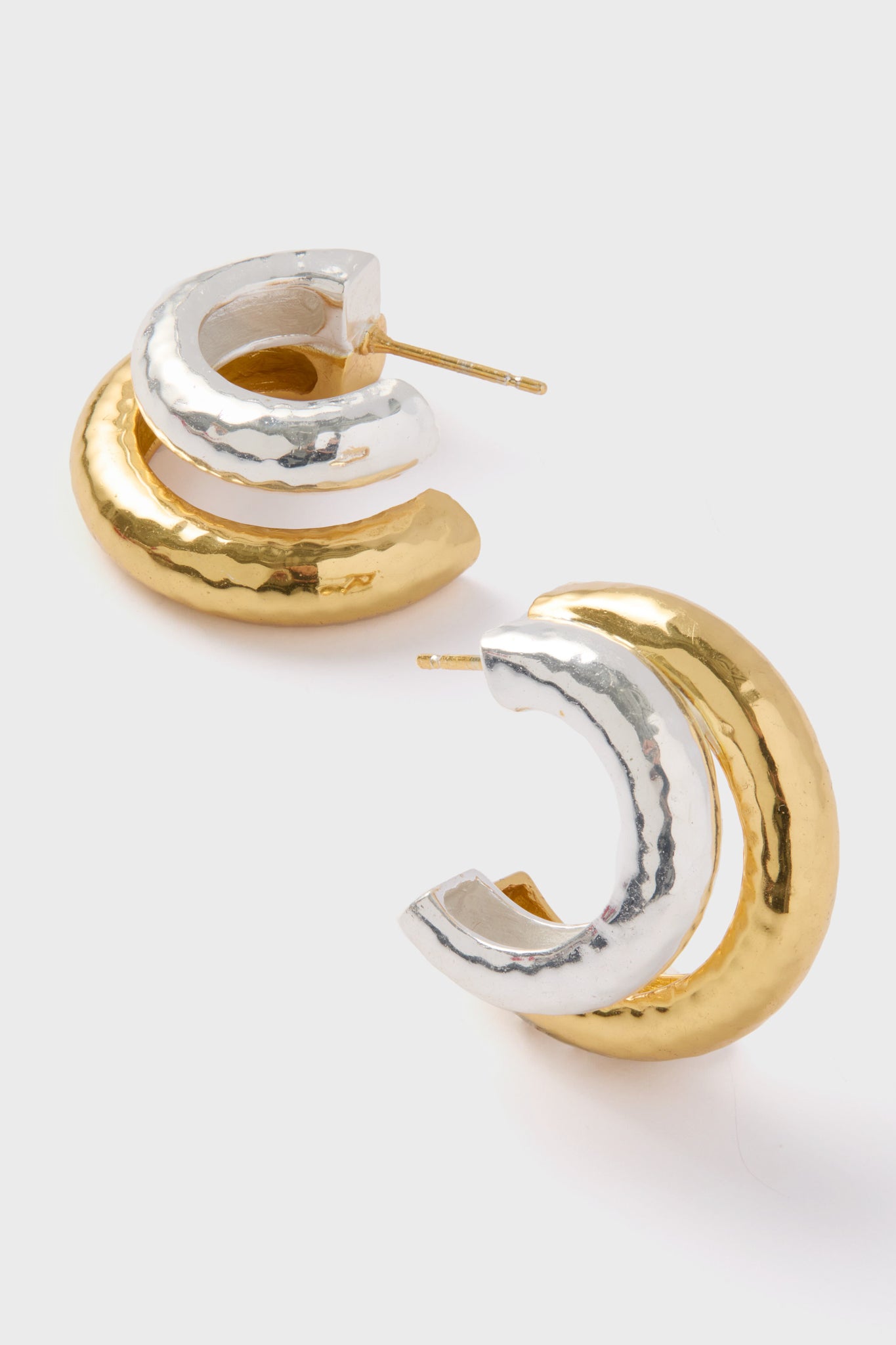 Yellow Gold and Silver Double Hoop Earrings-Get Girly