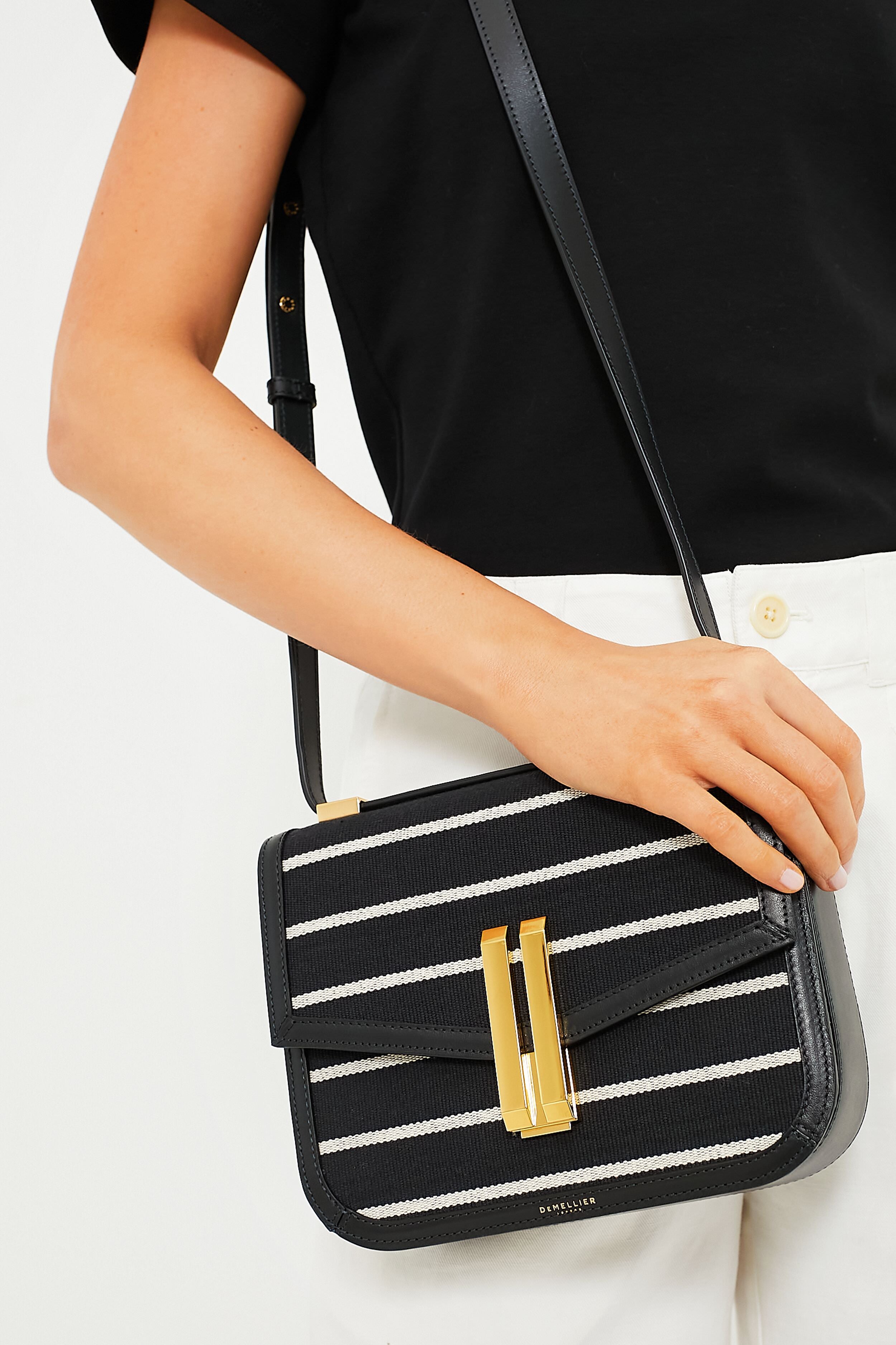 Black Breton Stripe Canvas Vancouver Bag-Get Girly