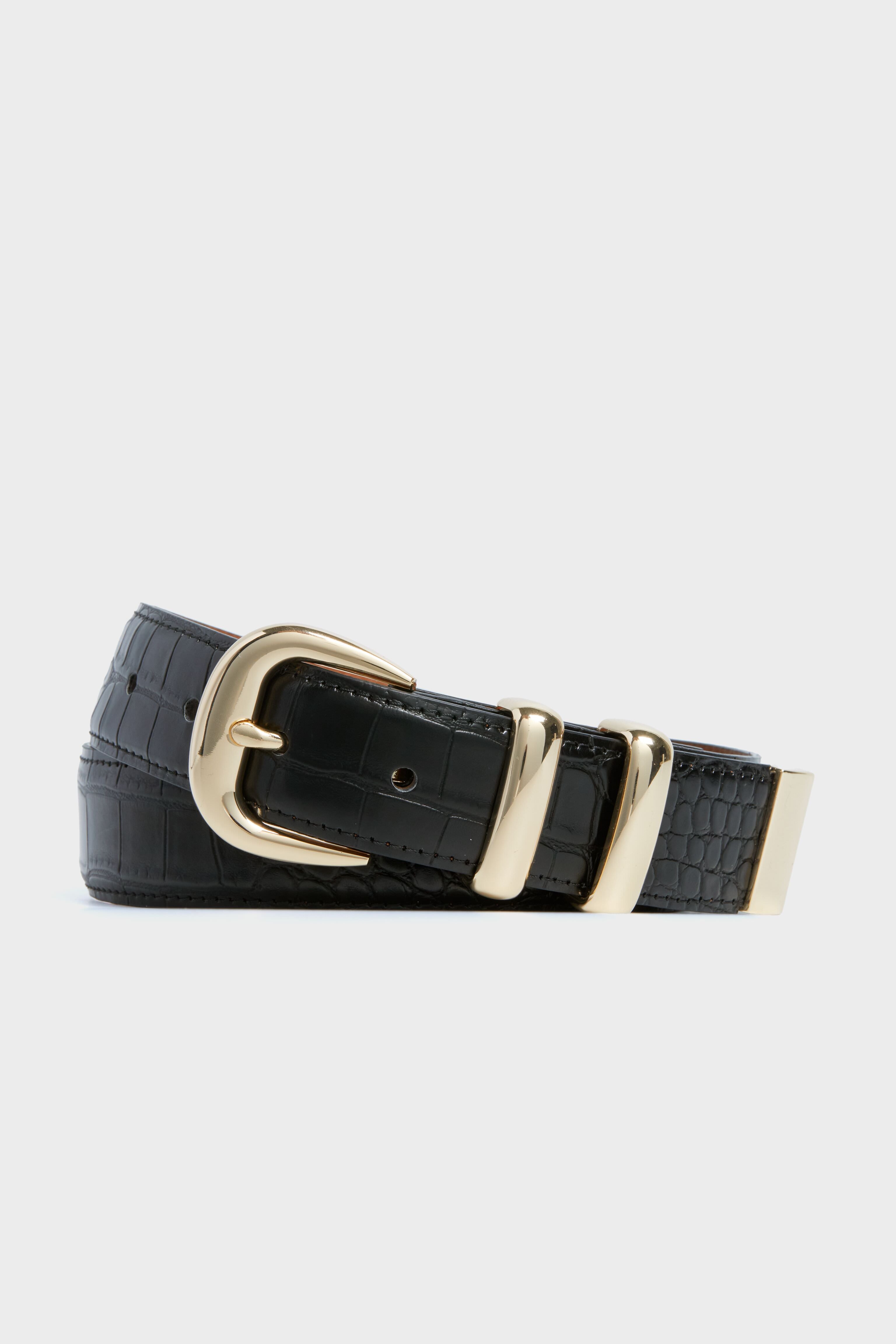 Black Croc-Embossed Classic Belt-Get Girly