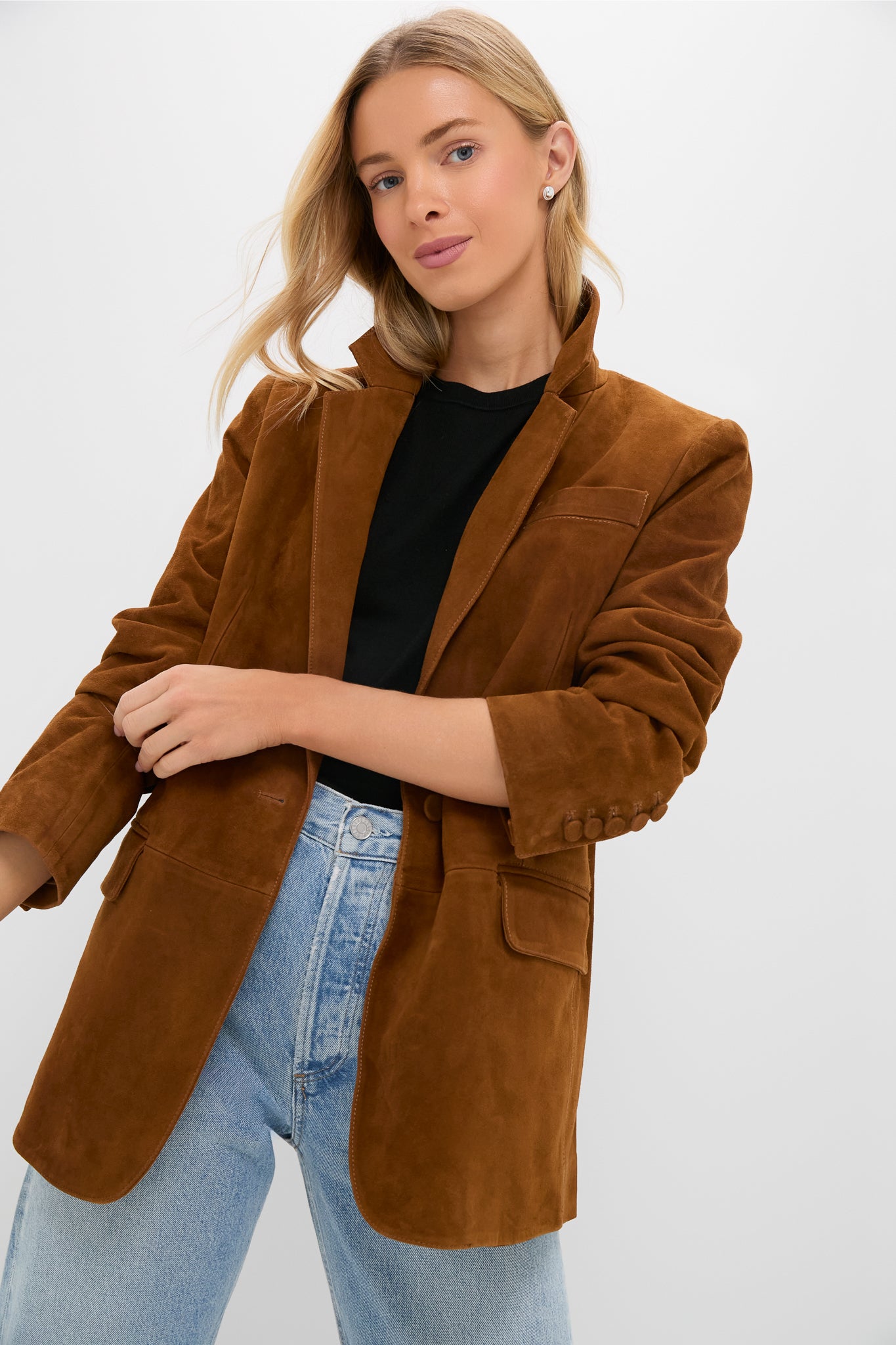 Toffee Suede Leo Blazer-Get Girly