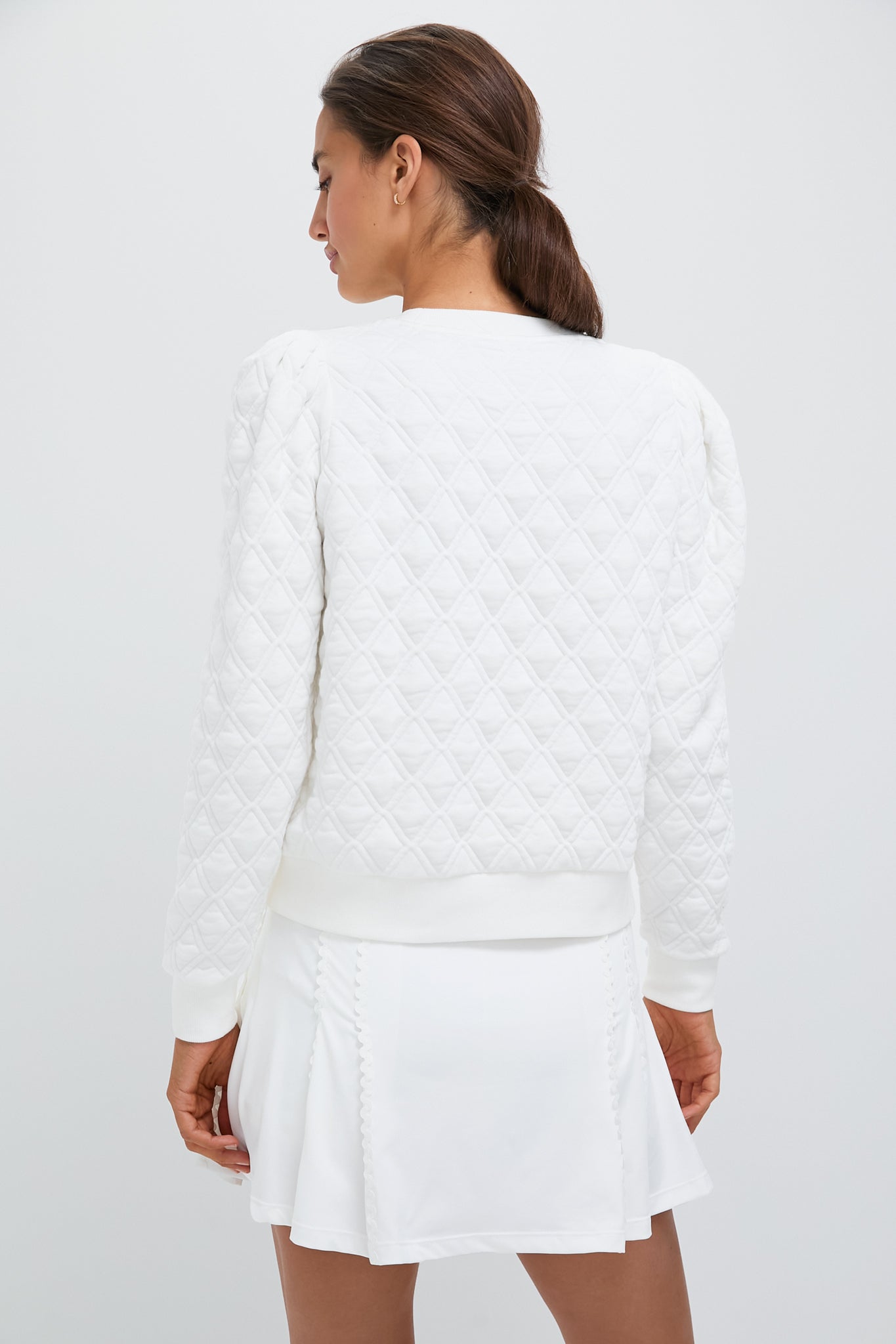 White Puff Sleeve Quilted Stretch Campbell Pullover-Get Girly