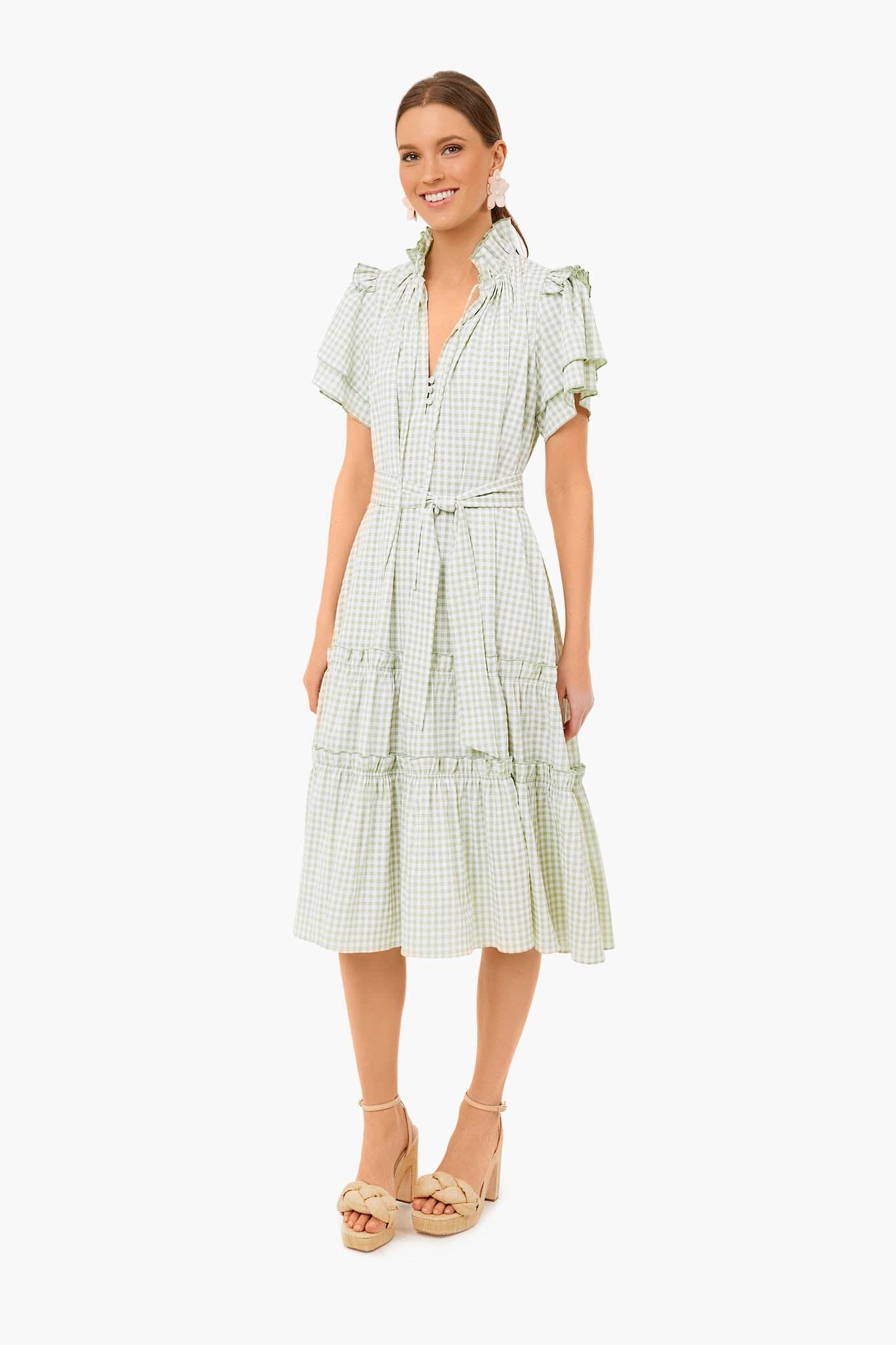 Pale Green Check Matthews Dress-Get Girly