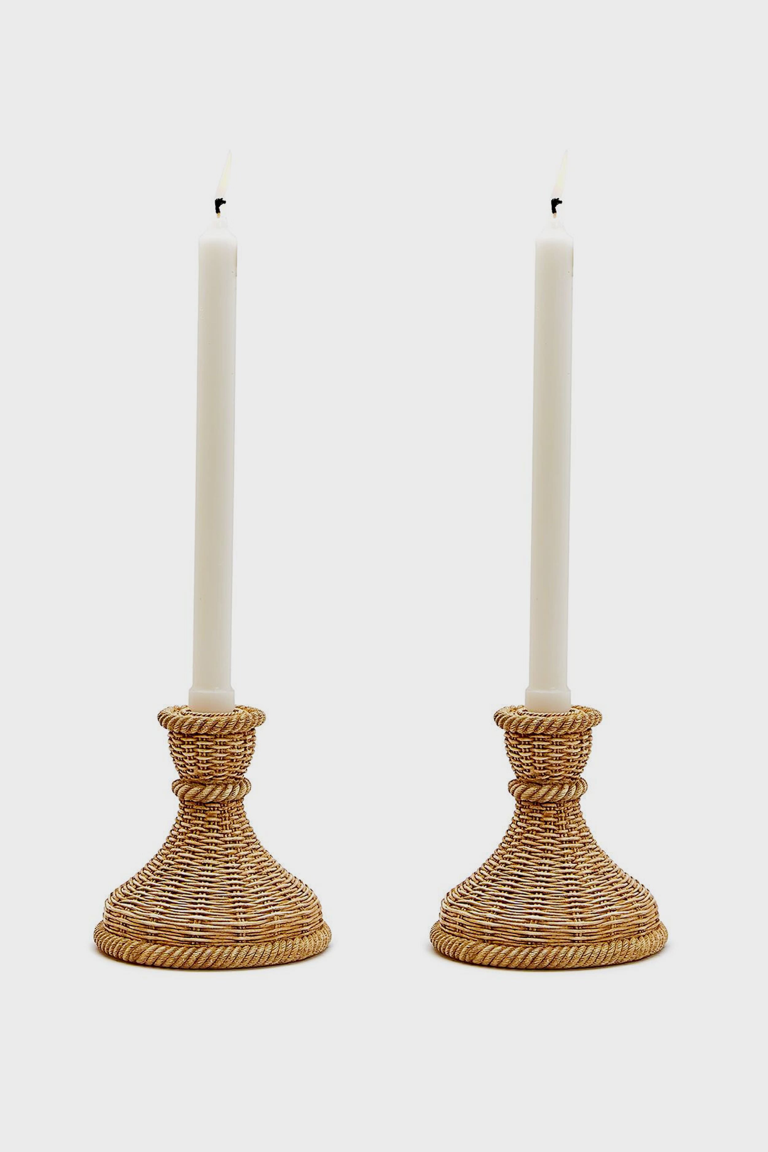 Basket Weave Pattern Set of 2 Candle Holders-Get Girly
