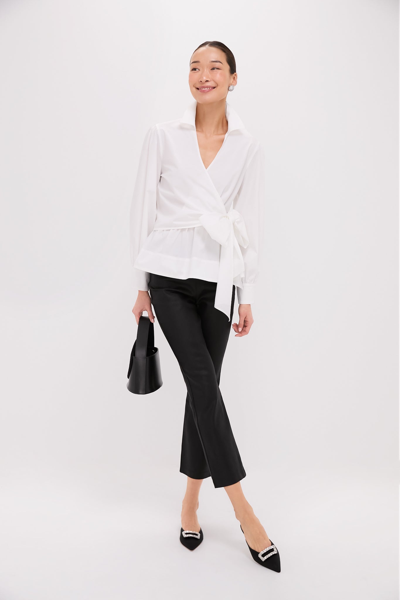 White Tie Front Bow Bea Blouse-Get Girly