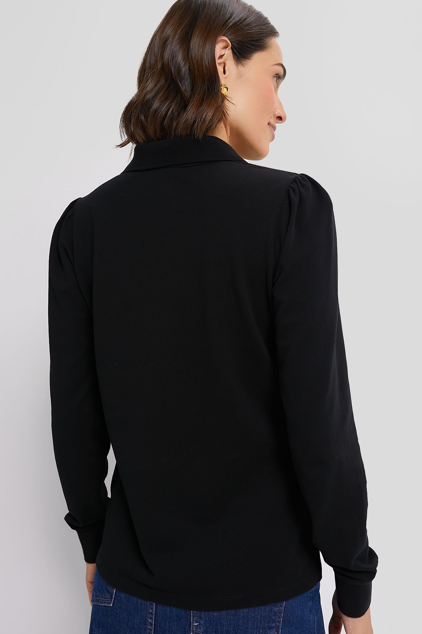 Black Long Sleeve Pique Puff Sleeve Peggy Polo-Get Girly