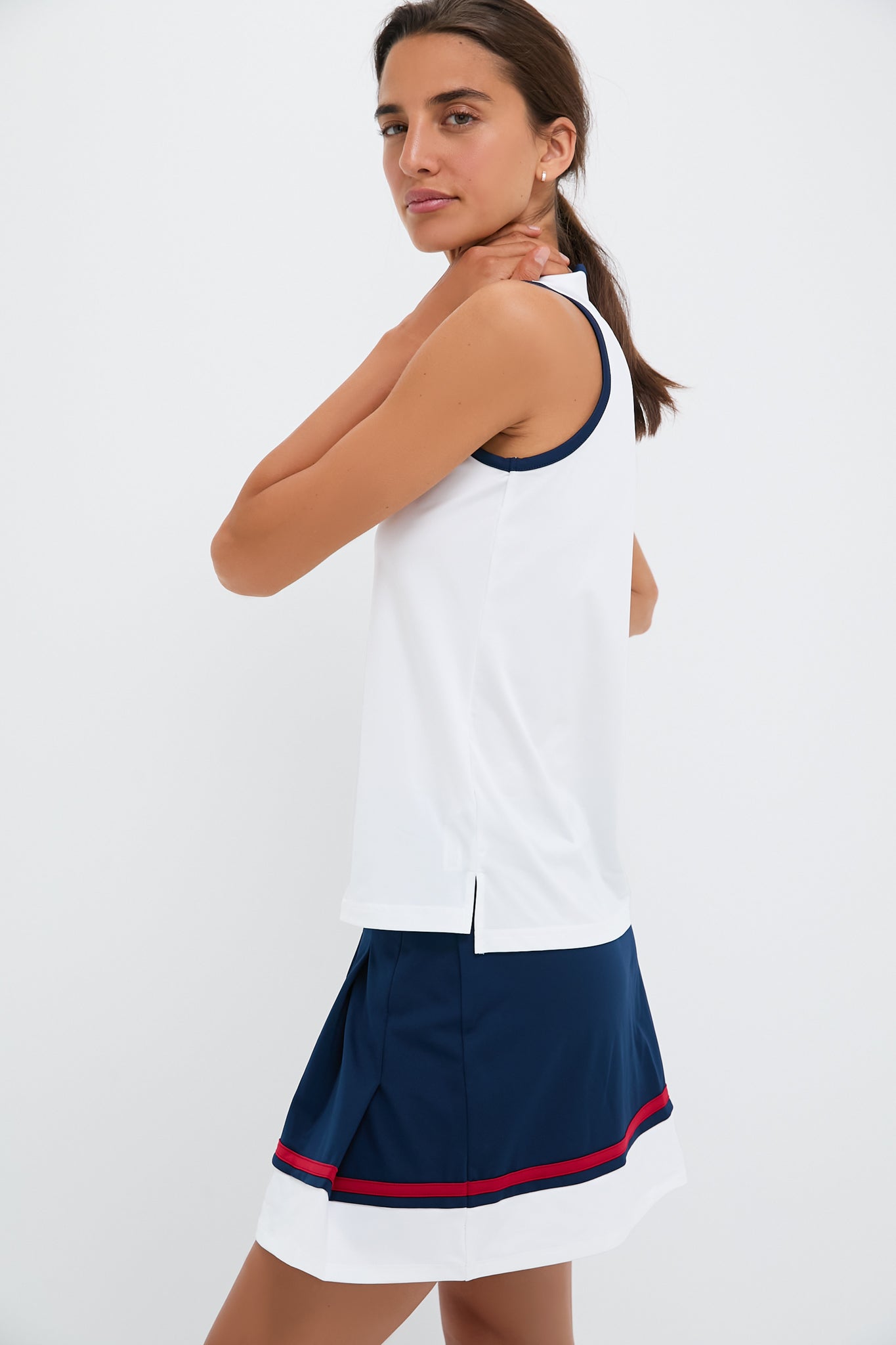 White Sleeveless Performance Jersey Connors Mock Neck-Get Girly