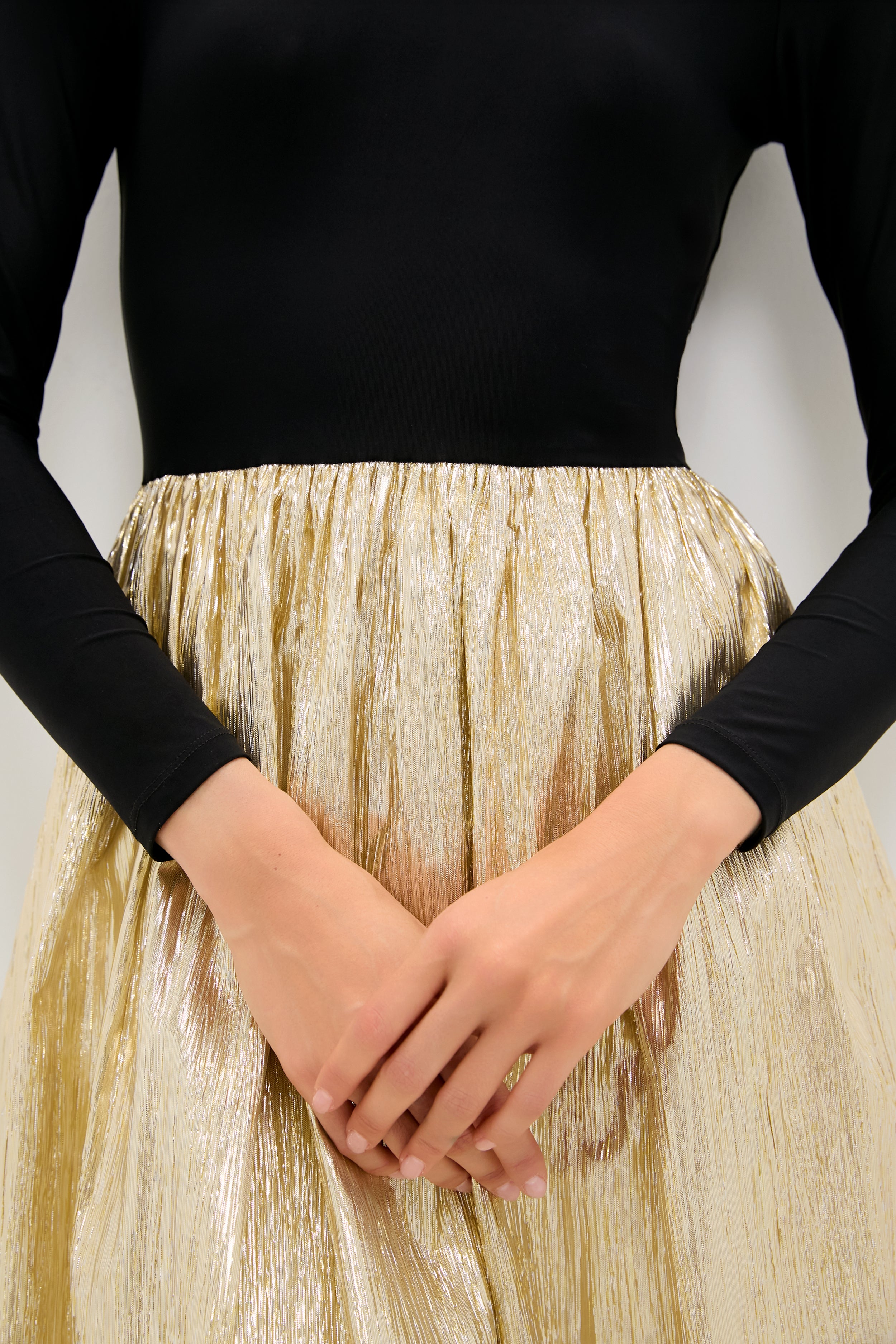 Gold Plisse & Black Mixed Media Schuyler Maxi Dress-Get Girly