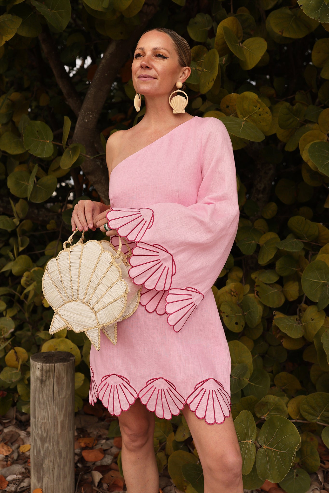 Pink One-Shoulder Seashell Surina Mini Dress-Get Girly