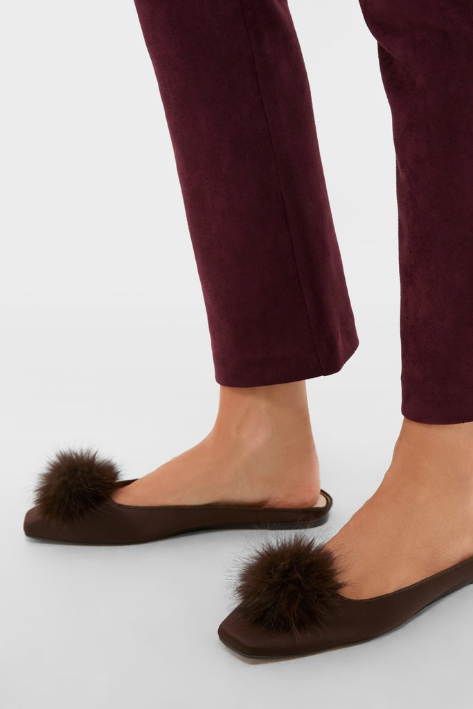 Chocolate Satin Nilli Flats with Pom Pom-Get Girly