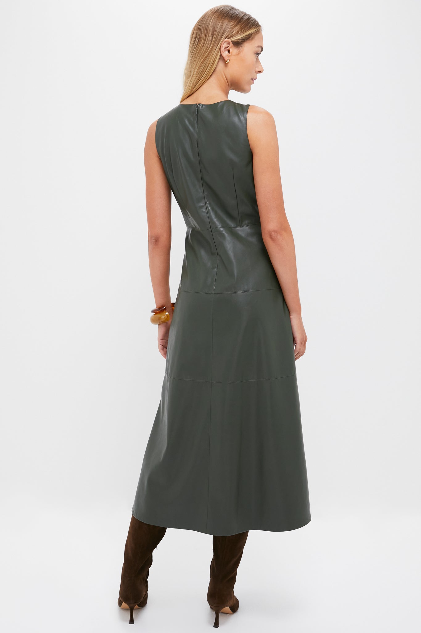 Dark Hunter Green Leather Manon Dress-Get Girly