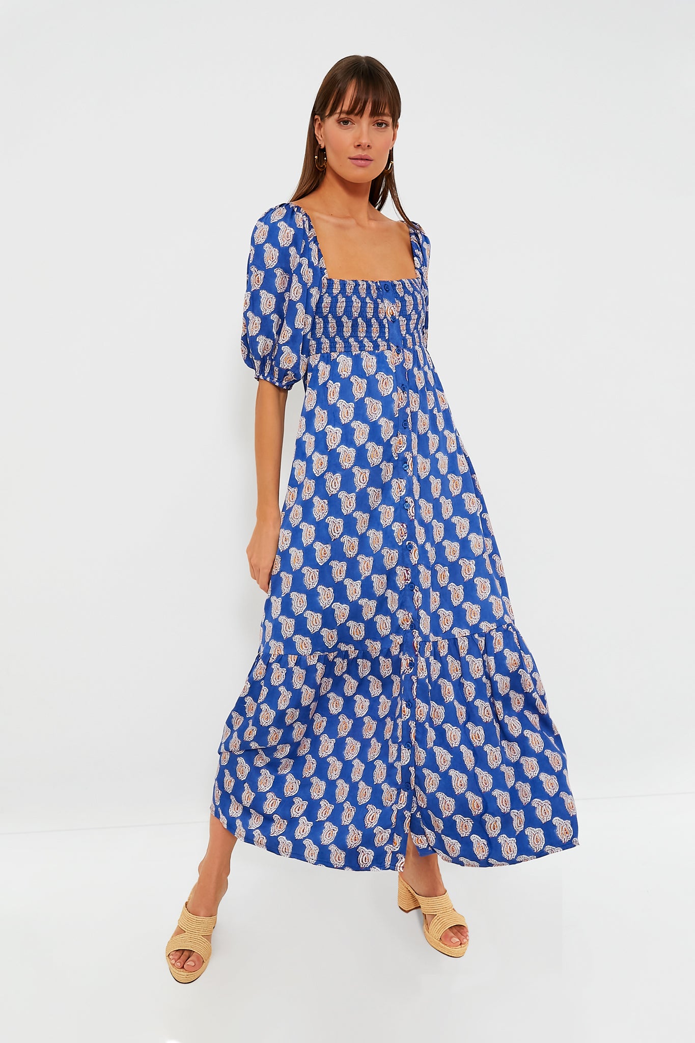 Blue Paisley Flower Satin Santiago Maxi Dress-Get Girly