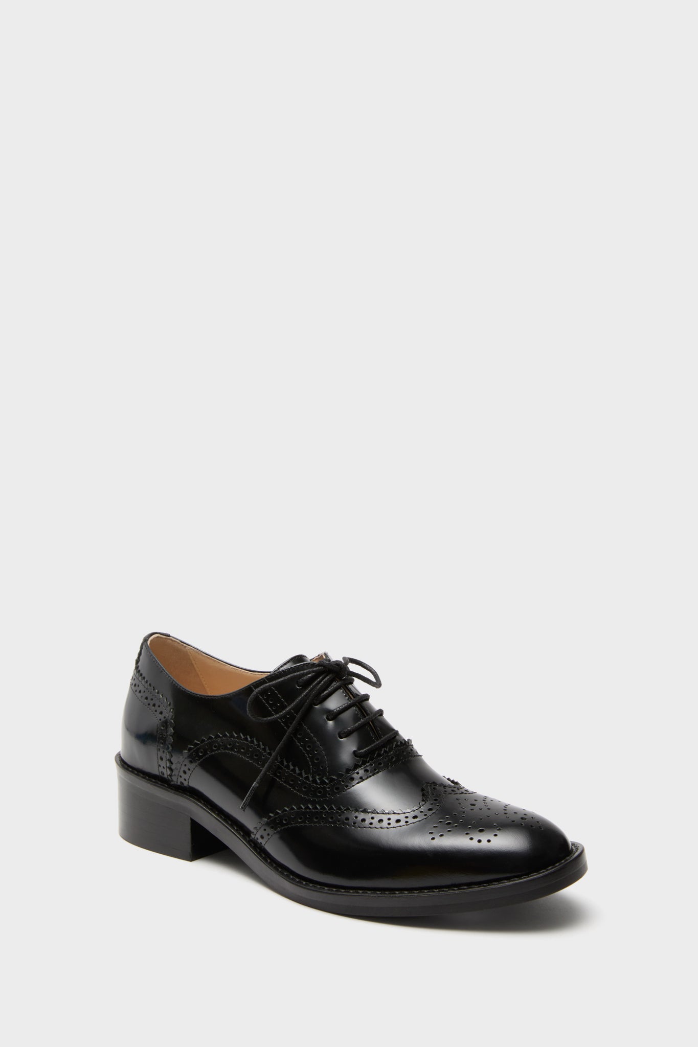Black Leather Brogue Oxford Shoes-Get Girly