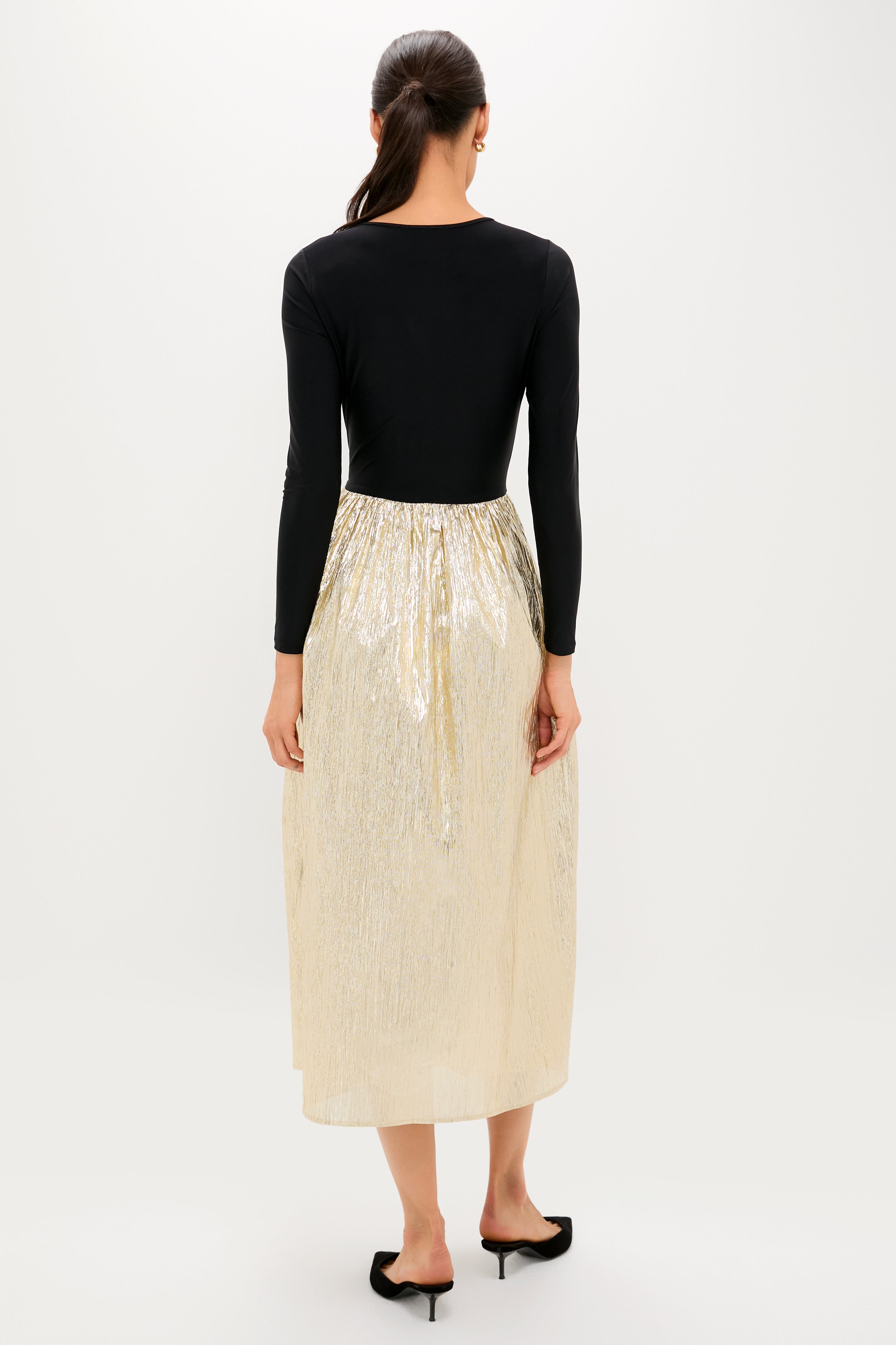 Gold Plisse & Black Mixed Media Schuyler Maxi Dress-Get Girly