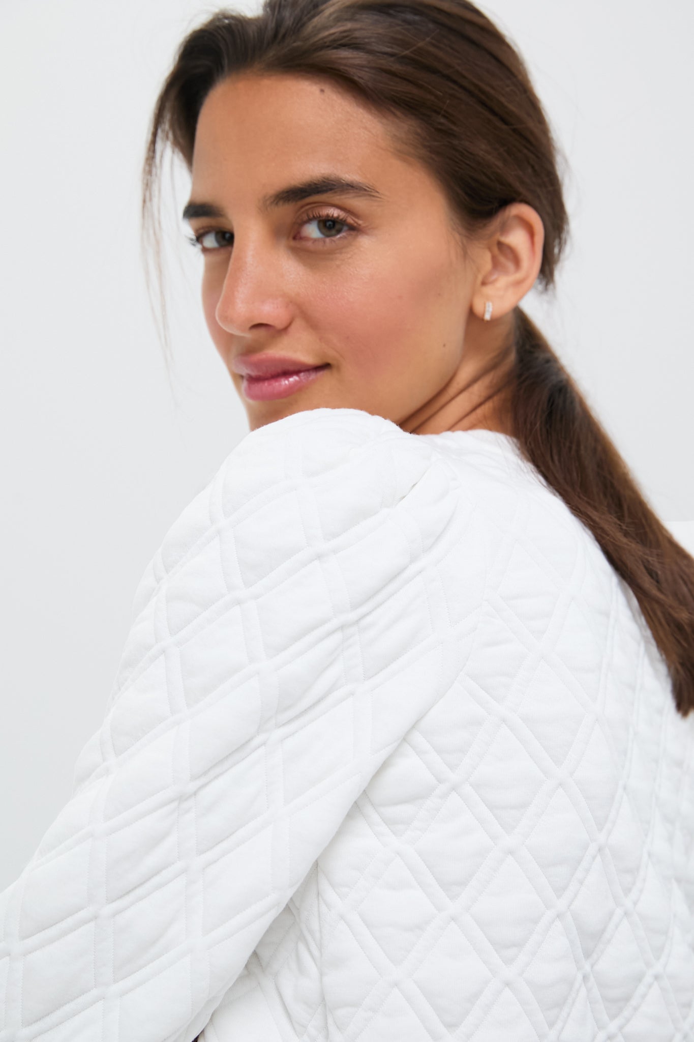 White Puff Sleeve Quilted Stretch Campbell Pullover-Get Girly
