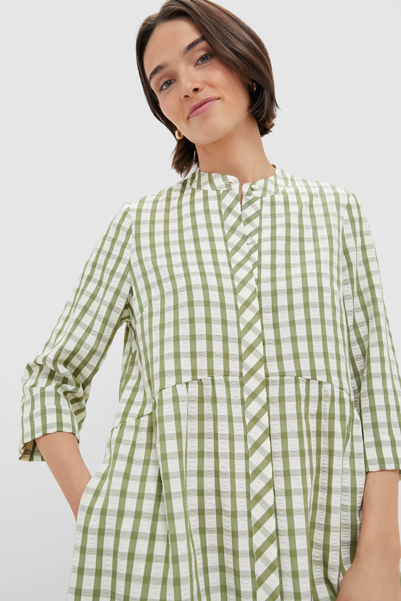 Sage Seersucker Gingham Royal Shirt Dress-Get Girly