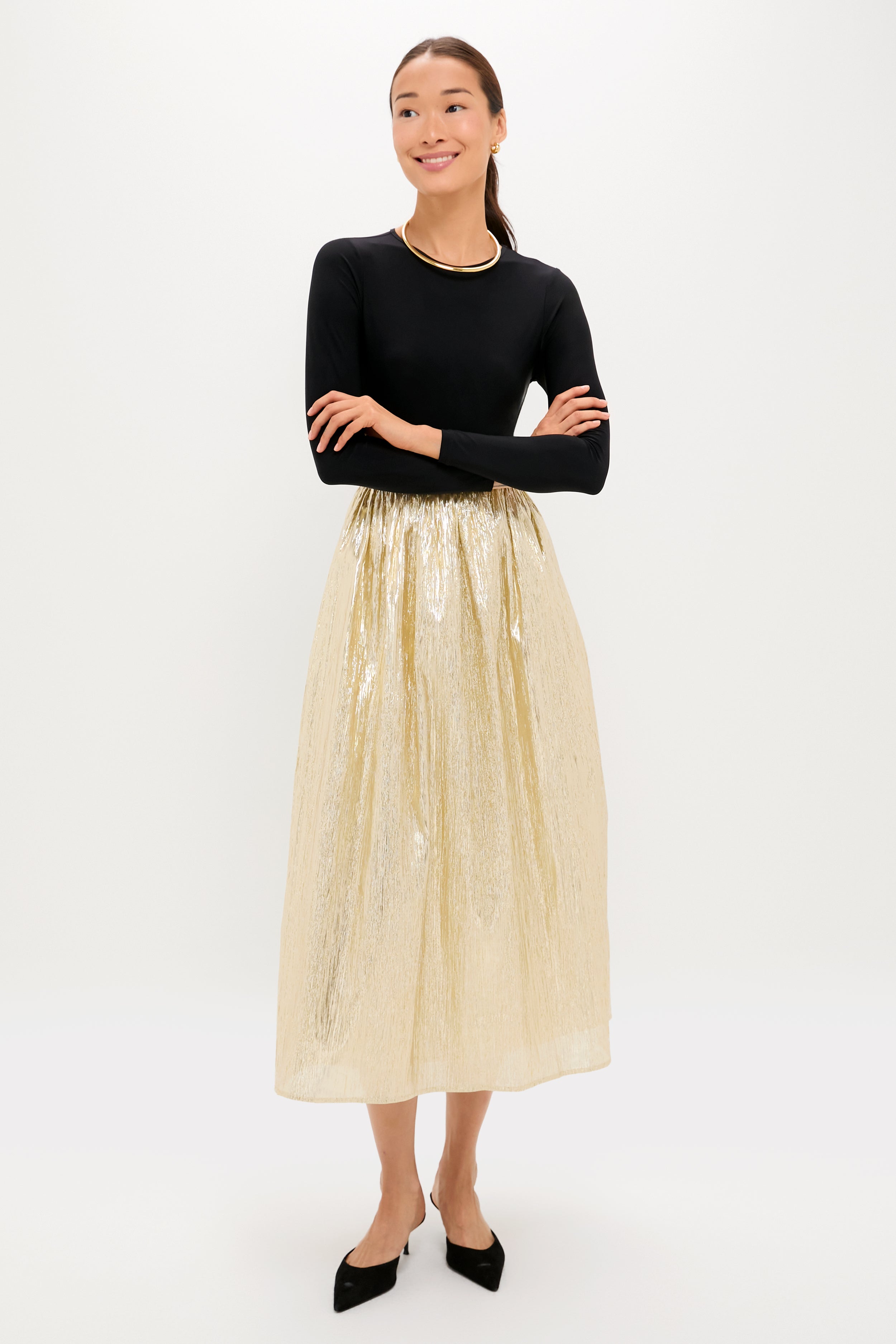 Gold Plisse & Black Mixed Media Schuyler Maxi Dress-Get Girly