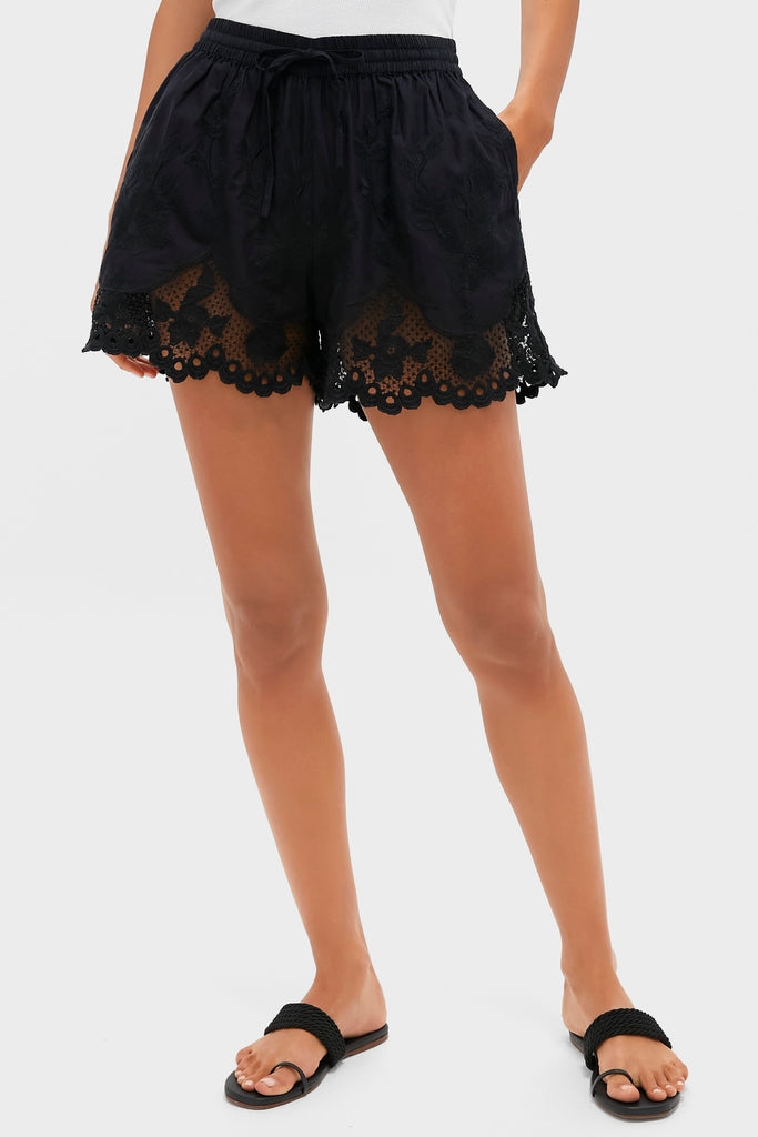 Black Flora Broderie Shorts-Get Girly