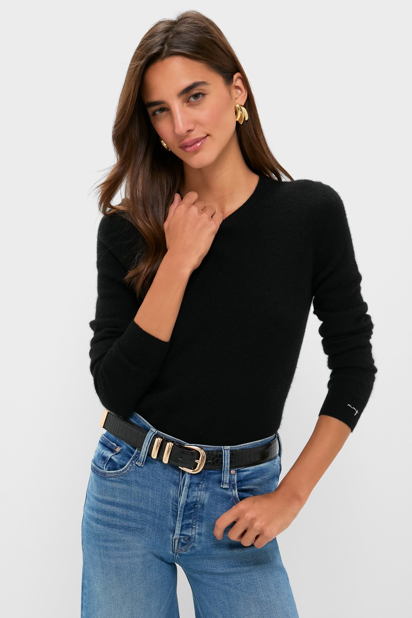Black Cashmere Crewneck Sweater-Get Girly