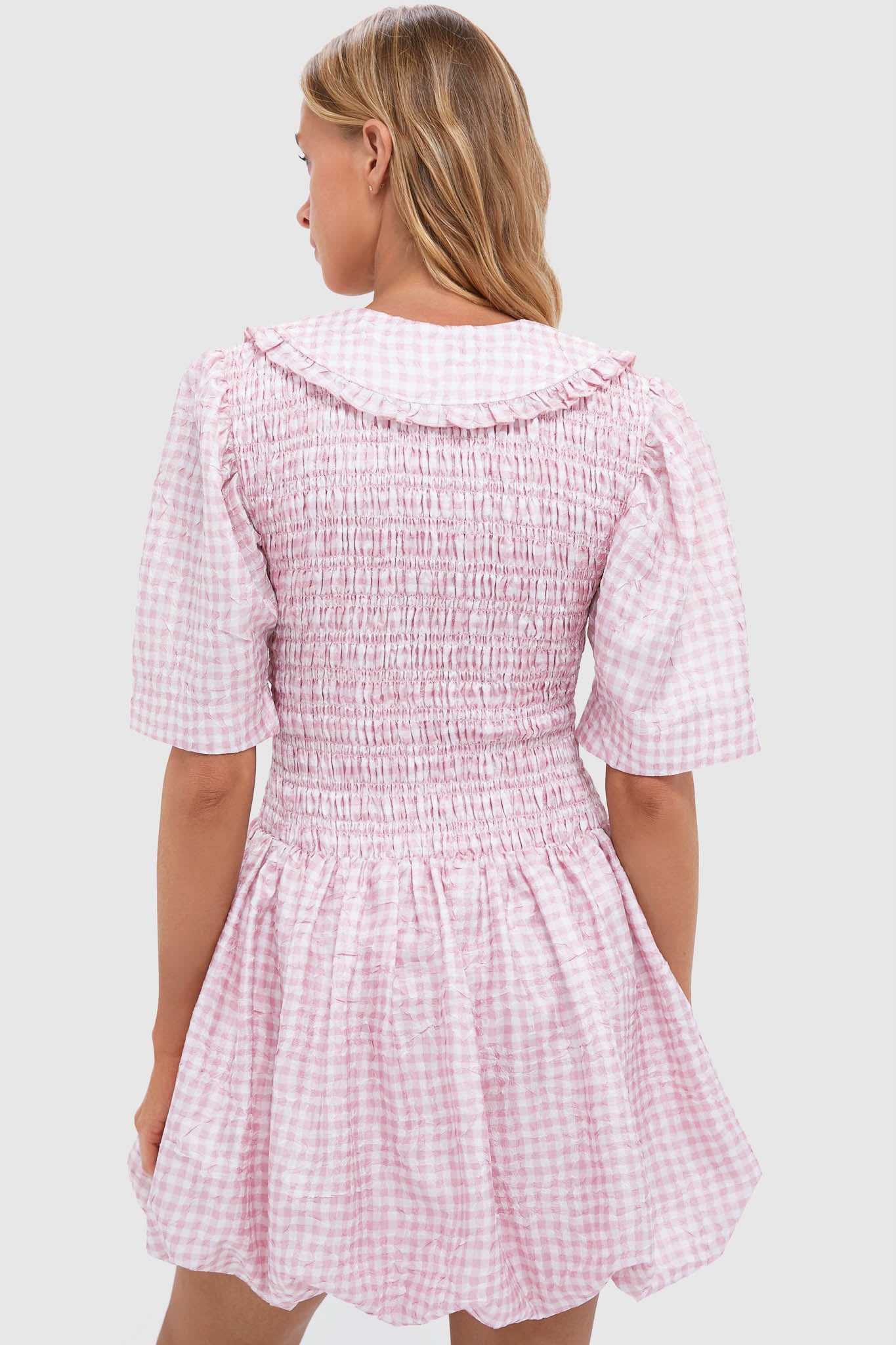 Bleached Mauve Shibori Pleat Mini Smock Bubble Dress-Get Girly