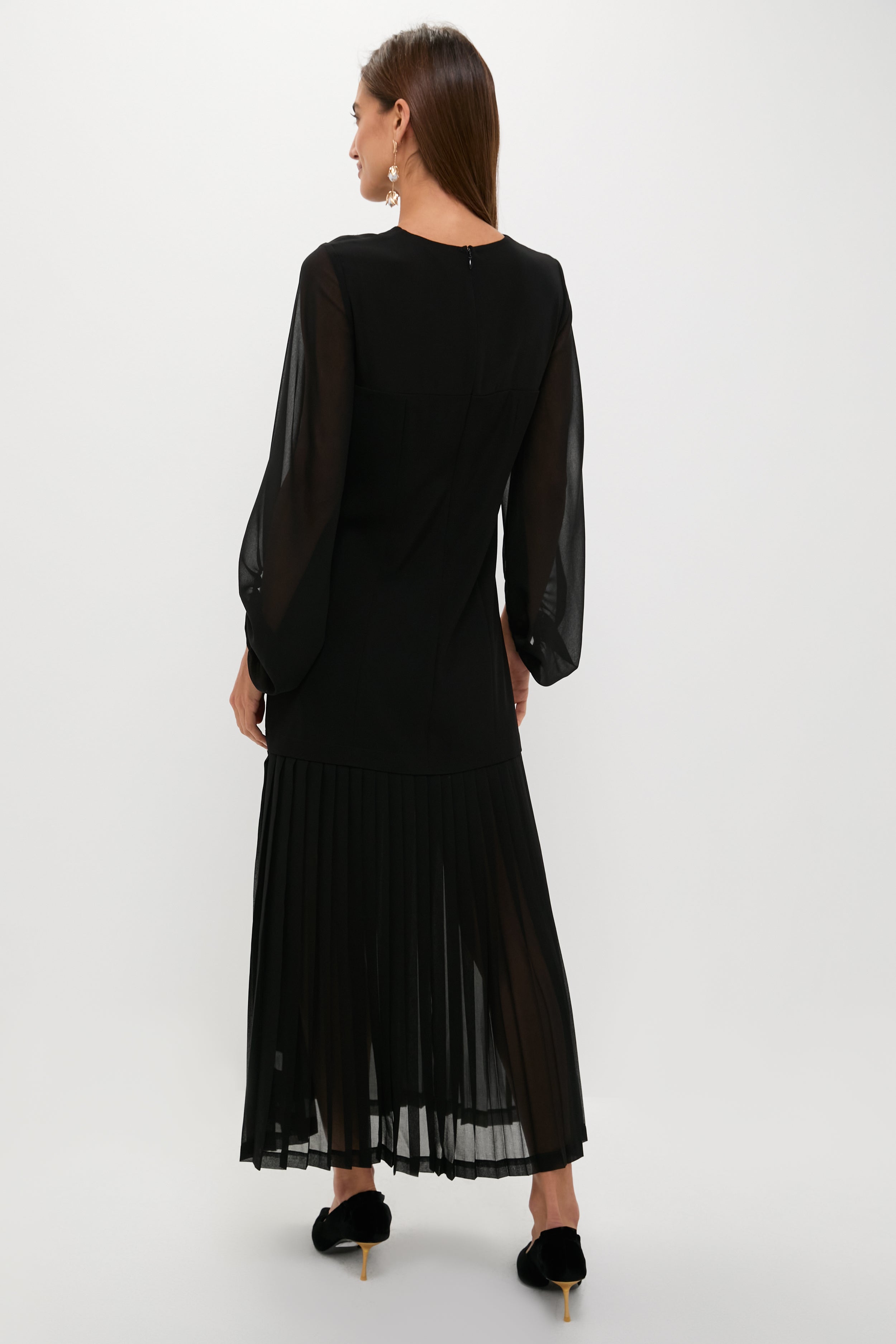 Black Chiffon Pleated Lorraine Dress-Get Girly