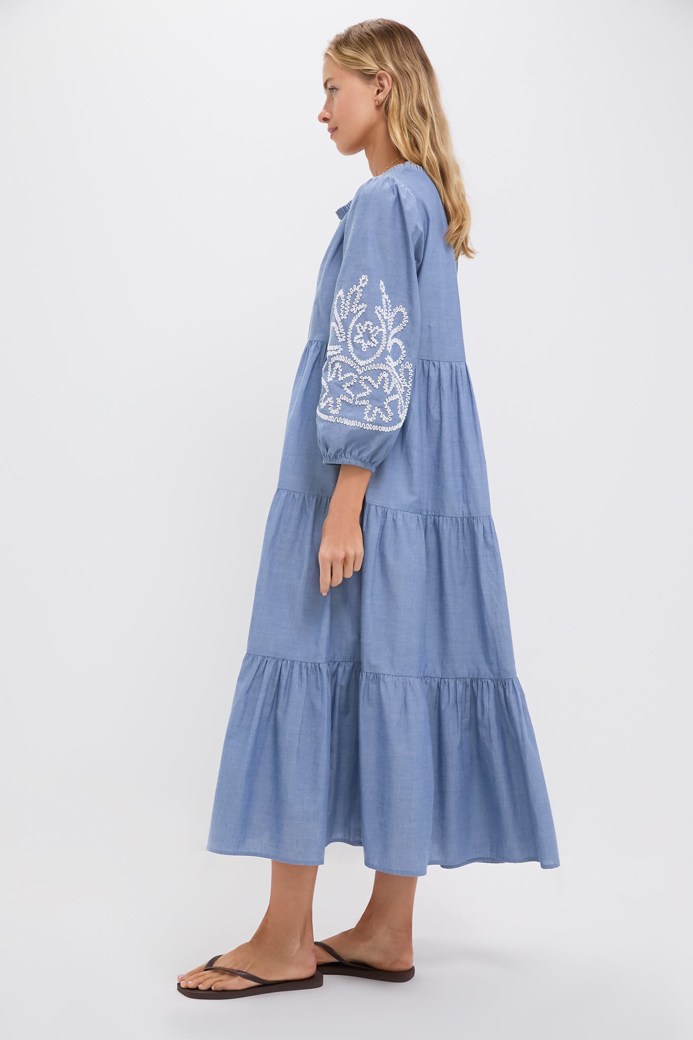 Embroidered Chambray Long Sleeve Salty Paloma Caftan-Get Girly