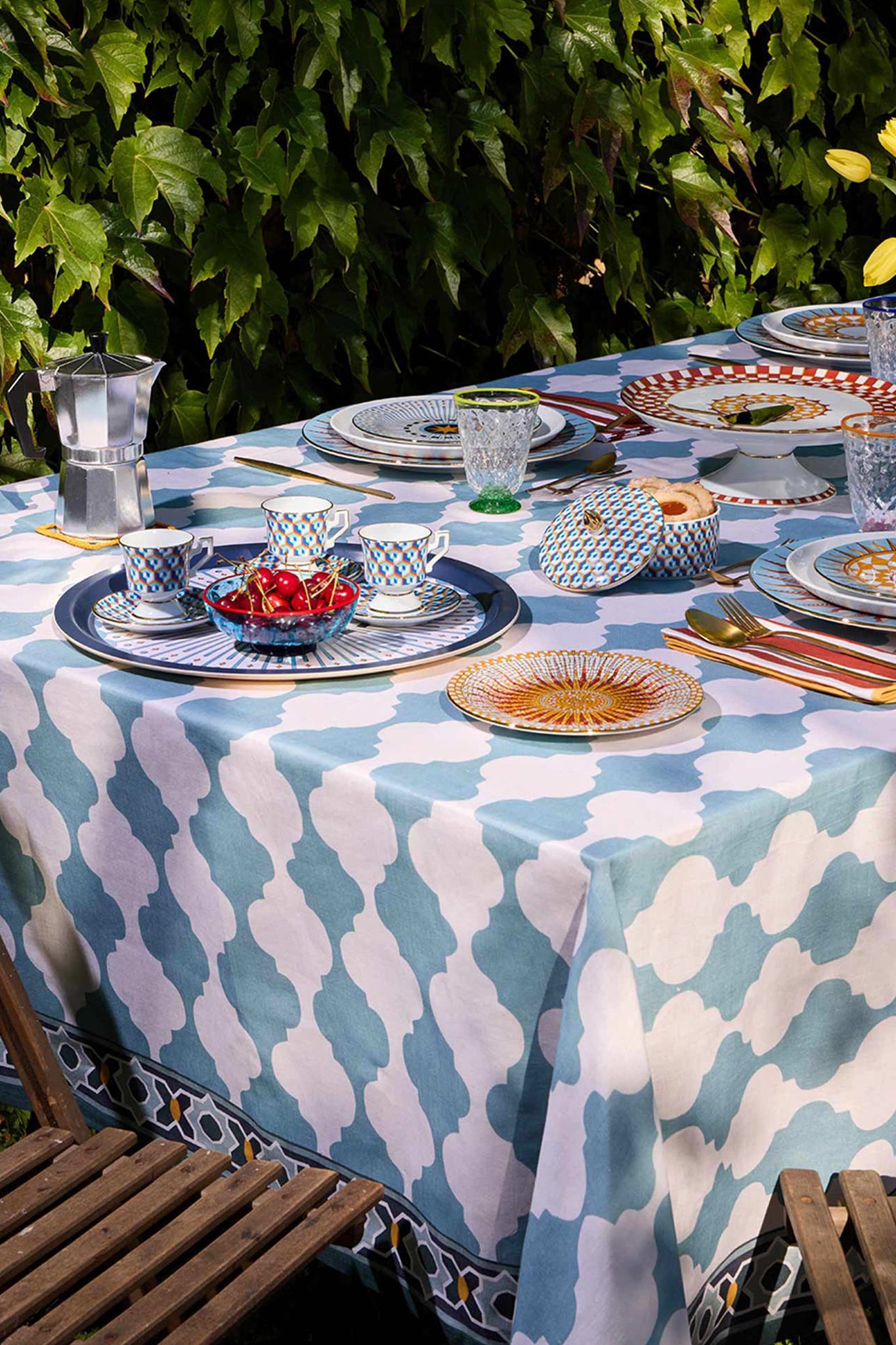 Blue Plaza Large Tablecloth (180x350)-Get Girly