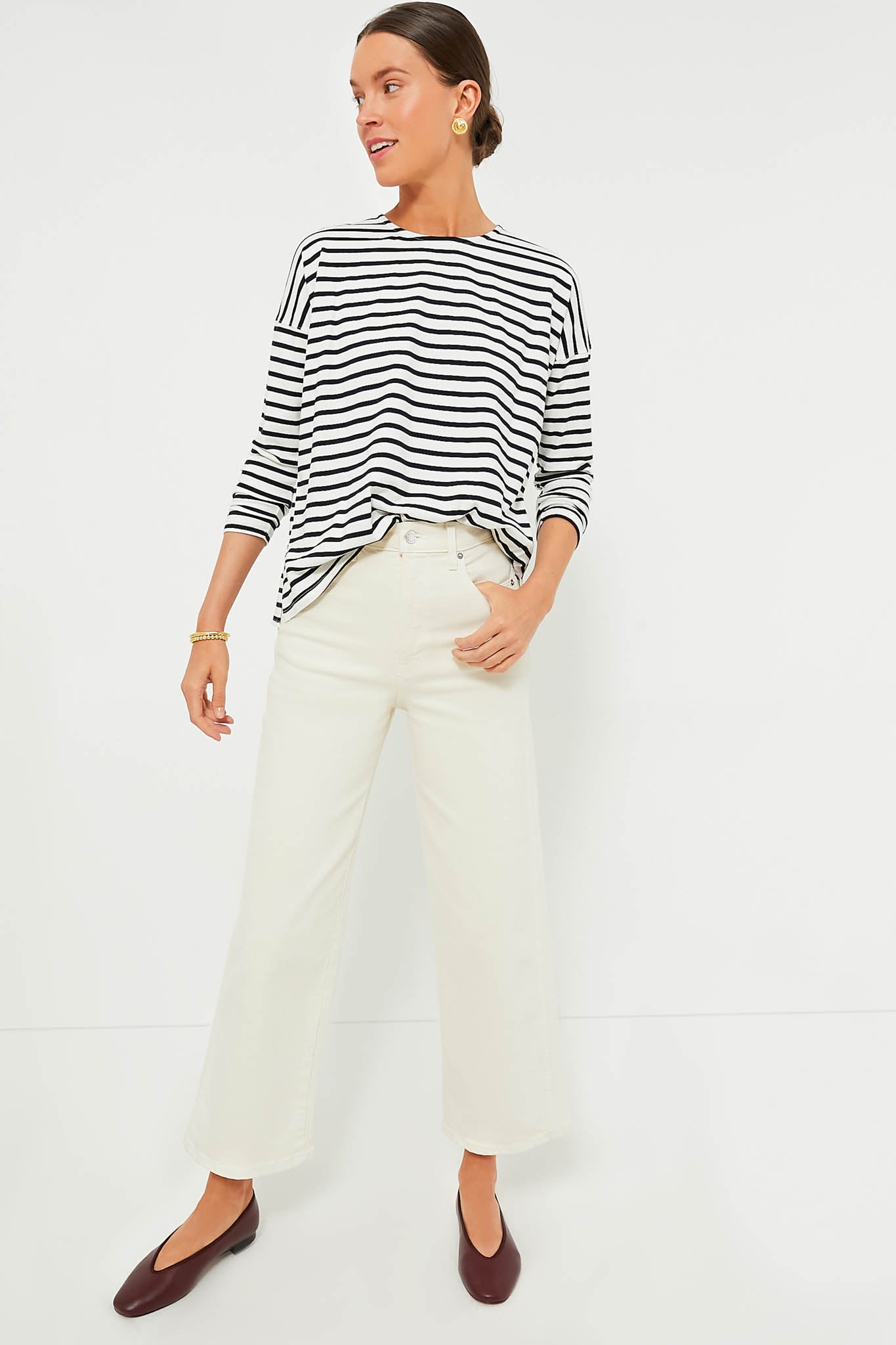 Black and White Stripe Kayne Tee-Get Girly