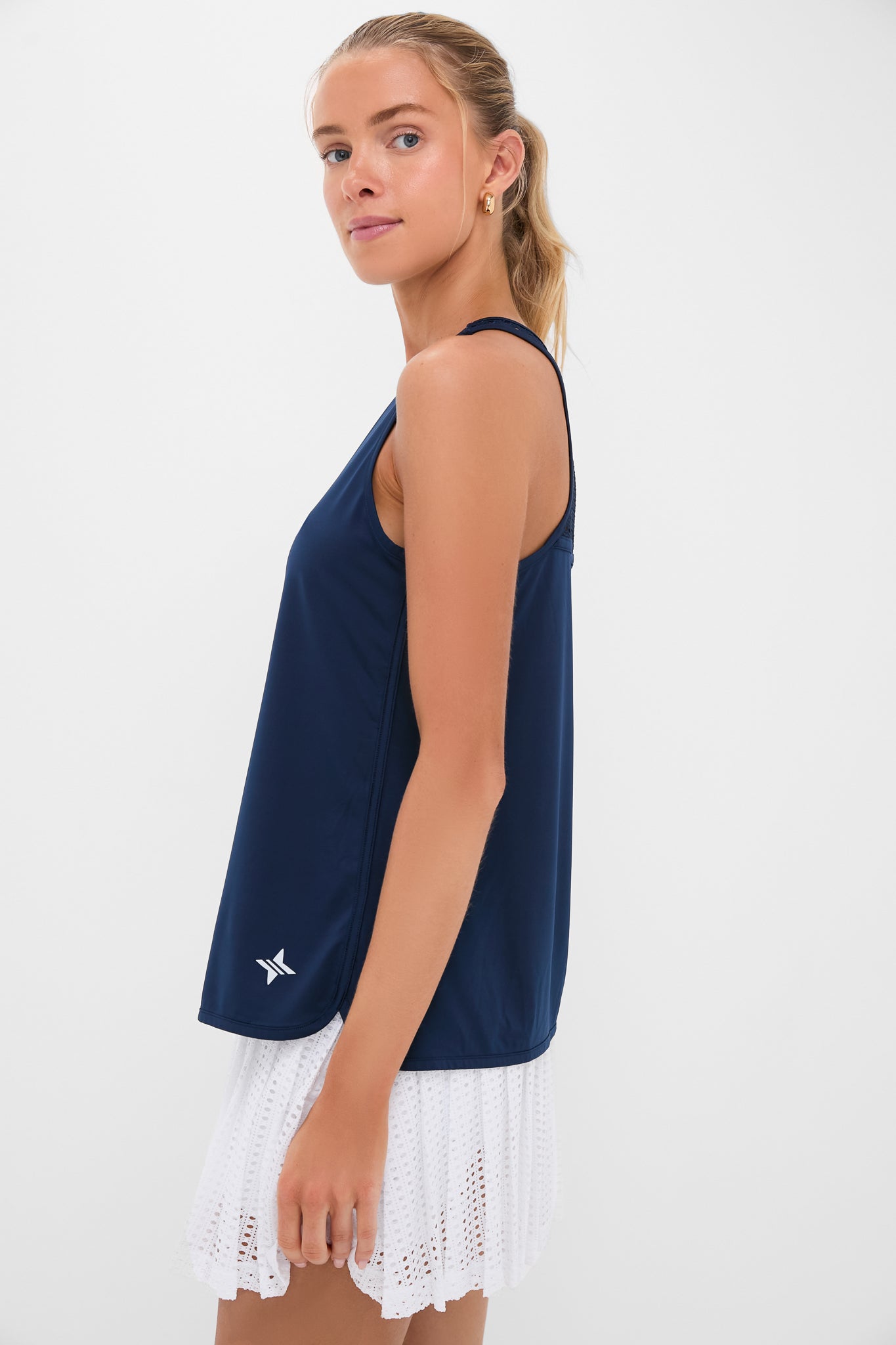 Navy Cane Performance Jersey Ellen Racerback Tank-Get Girly