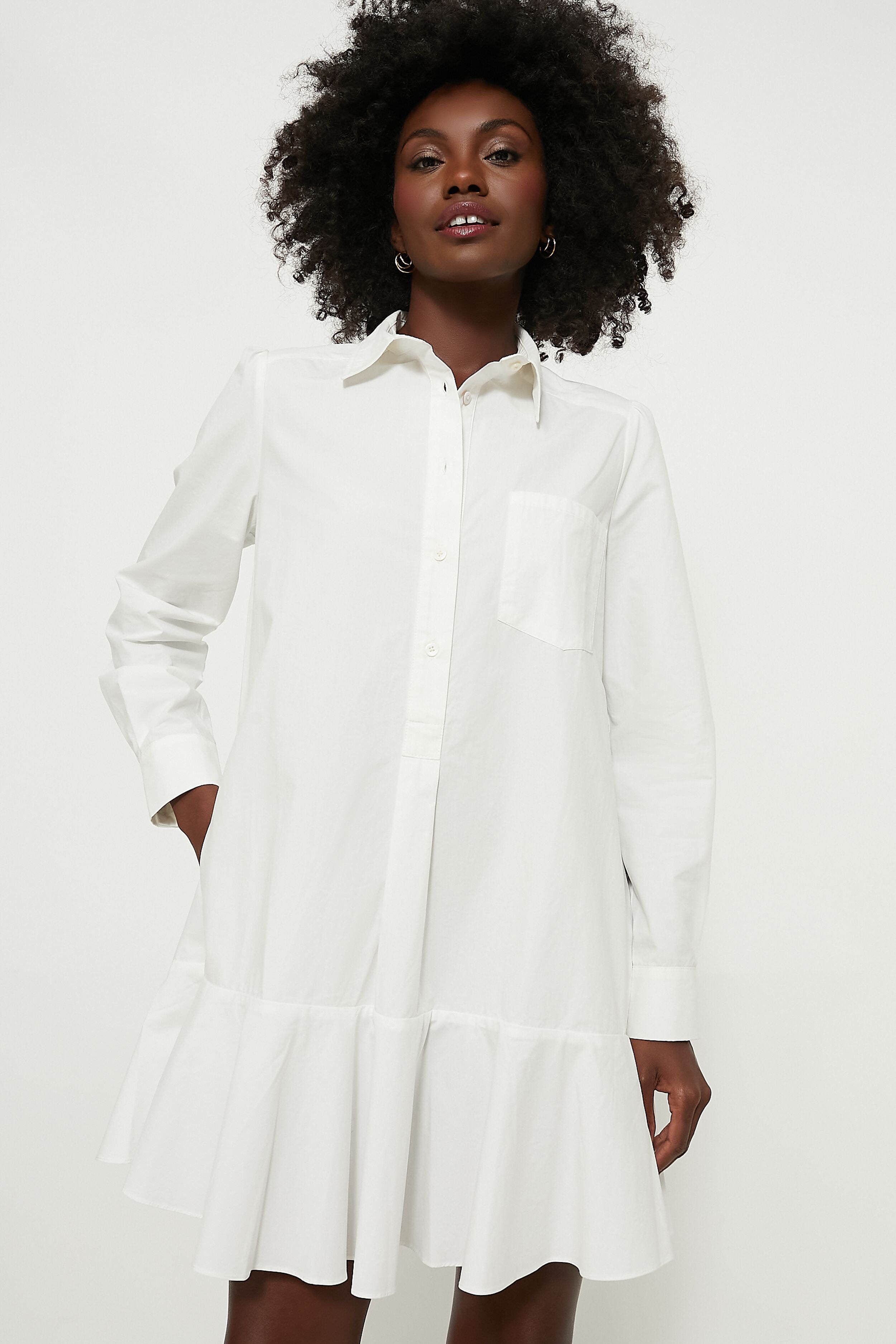 White Cotton Poplin Callahan Shirt Dress-Get Girly