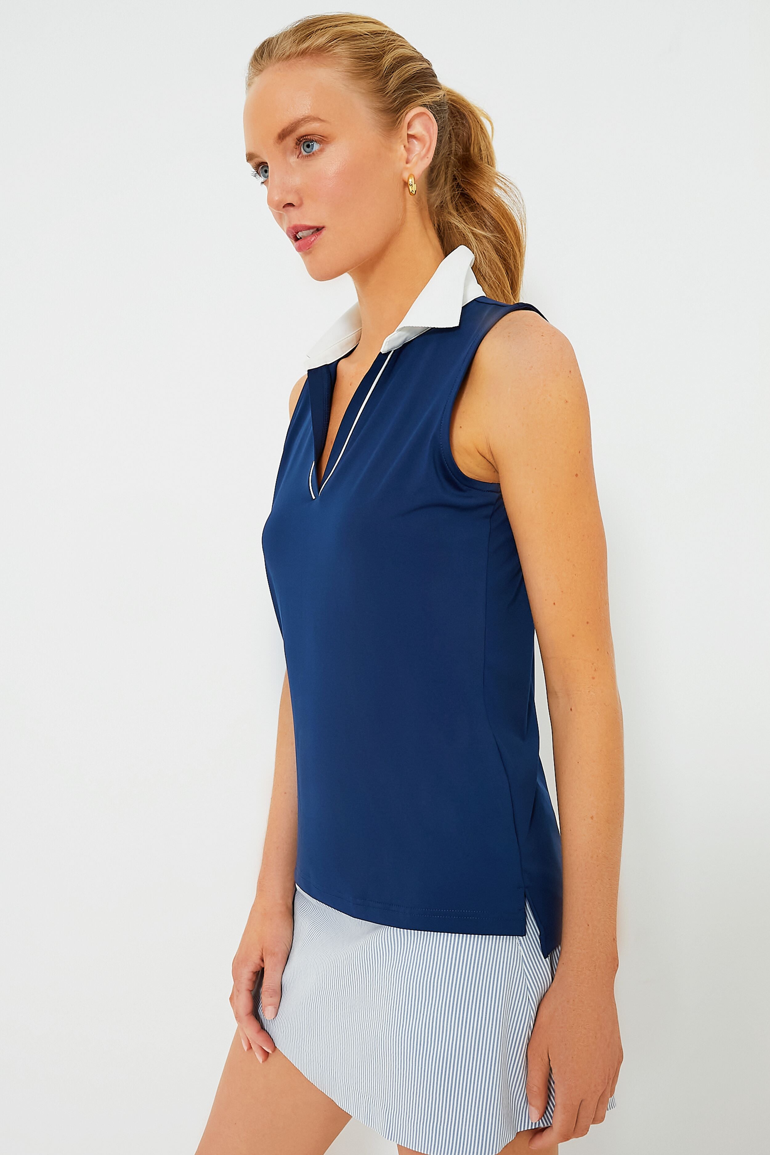 Navy Sleeveless Performance Jersey Caroline Polo-Get Girly