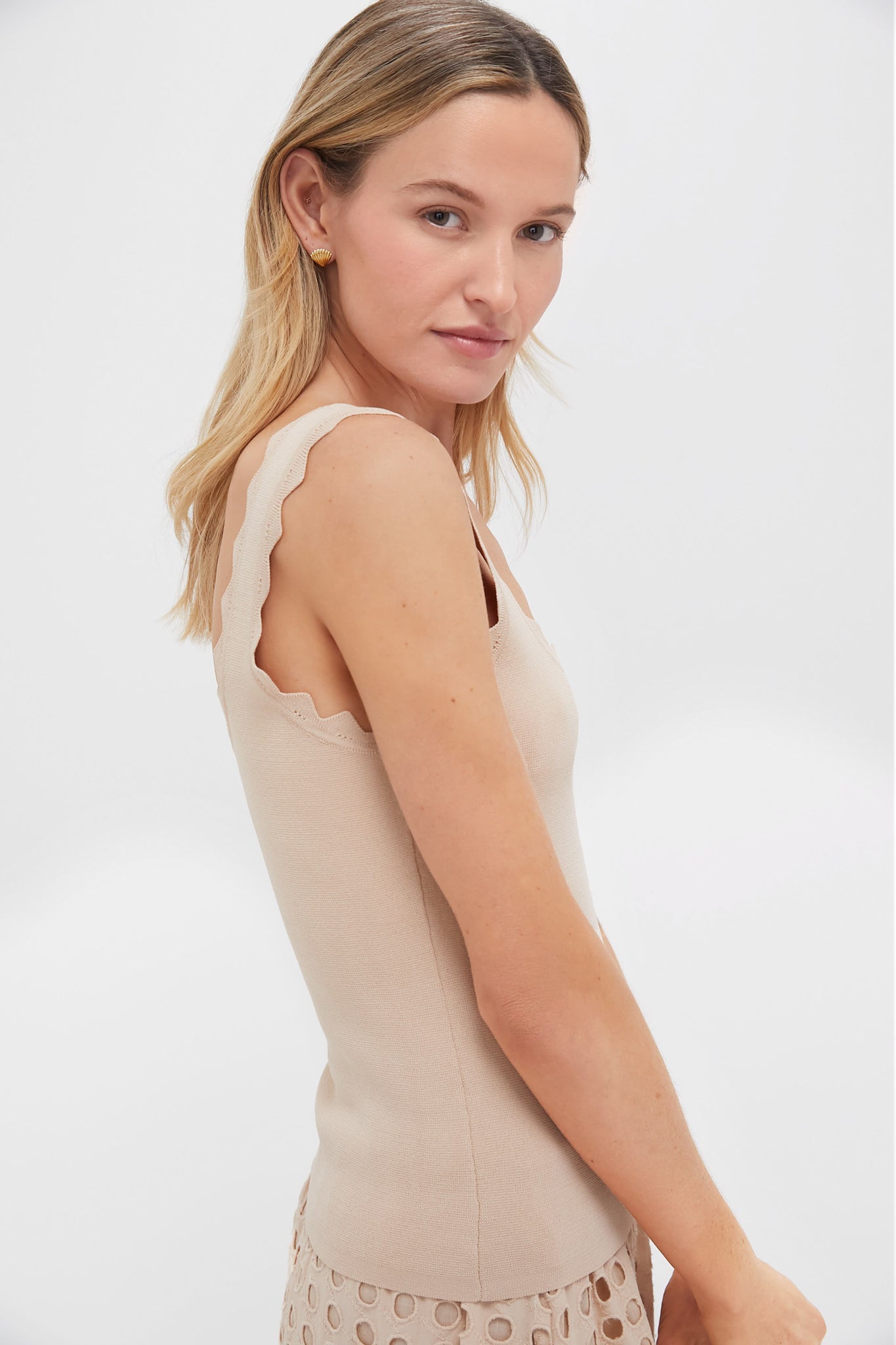 Tan Ric Rac Compression Tank-Get Girly