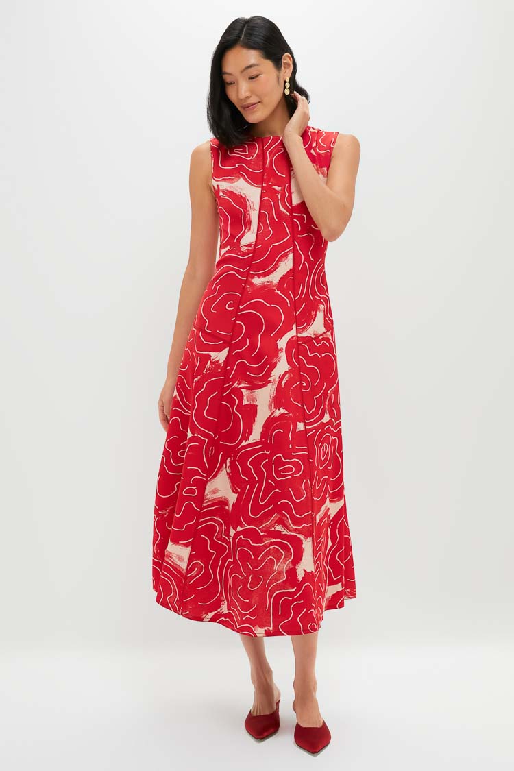 Barn Red Rose Printed Classic Bennet Dress-Get Girly
