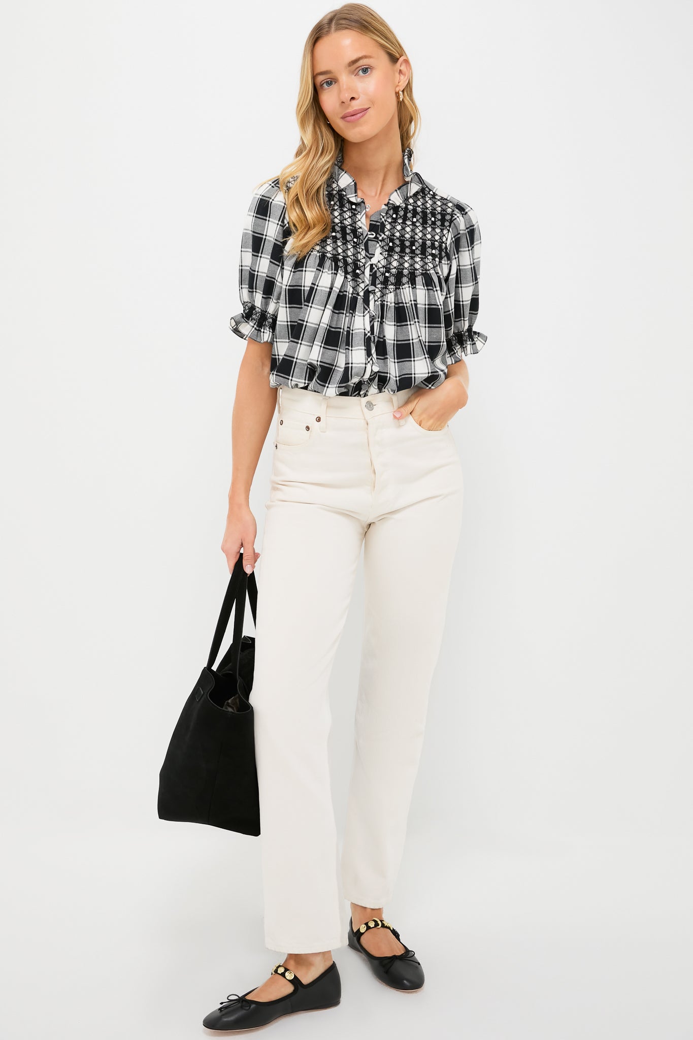 Black and White Arena Flannel Milvia Blouse-Get Girly