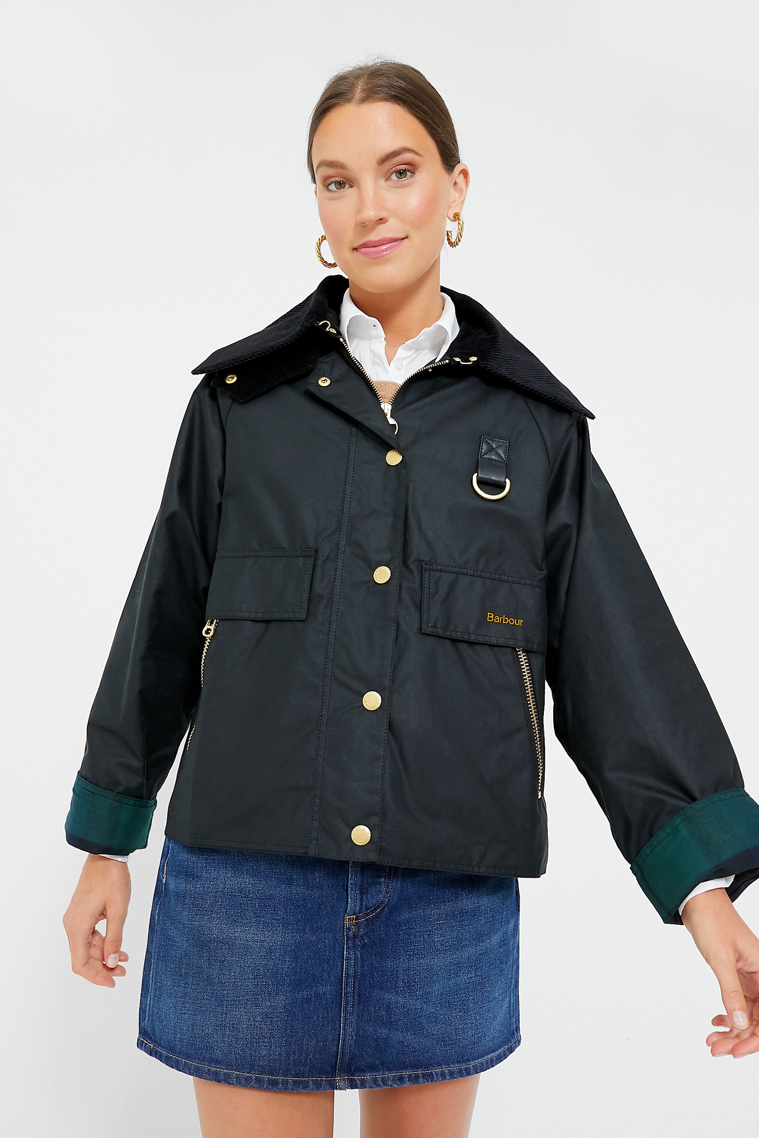 Black and Sage Tartan Catton Wax Jacket-Get Girly