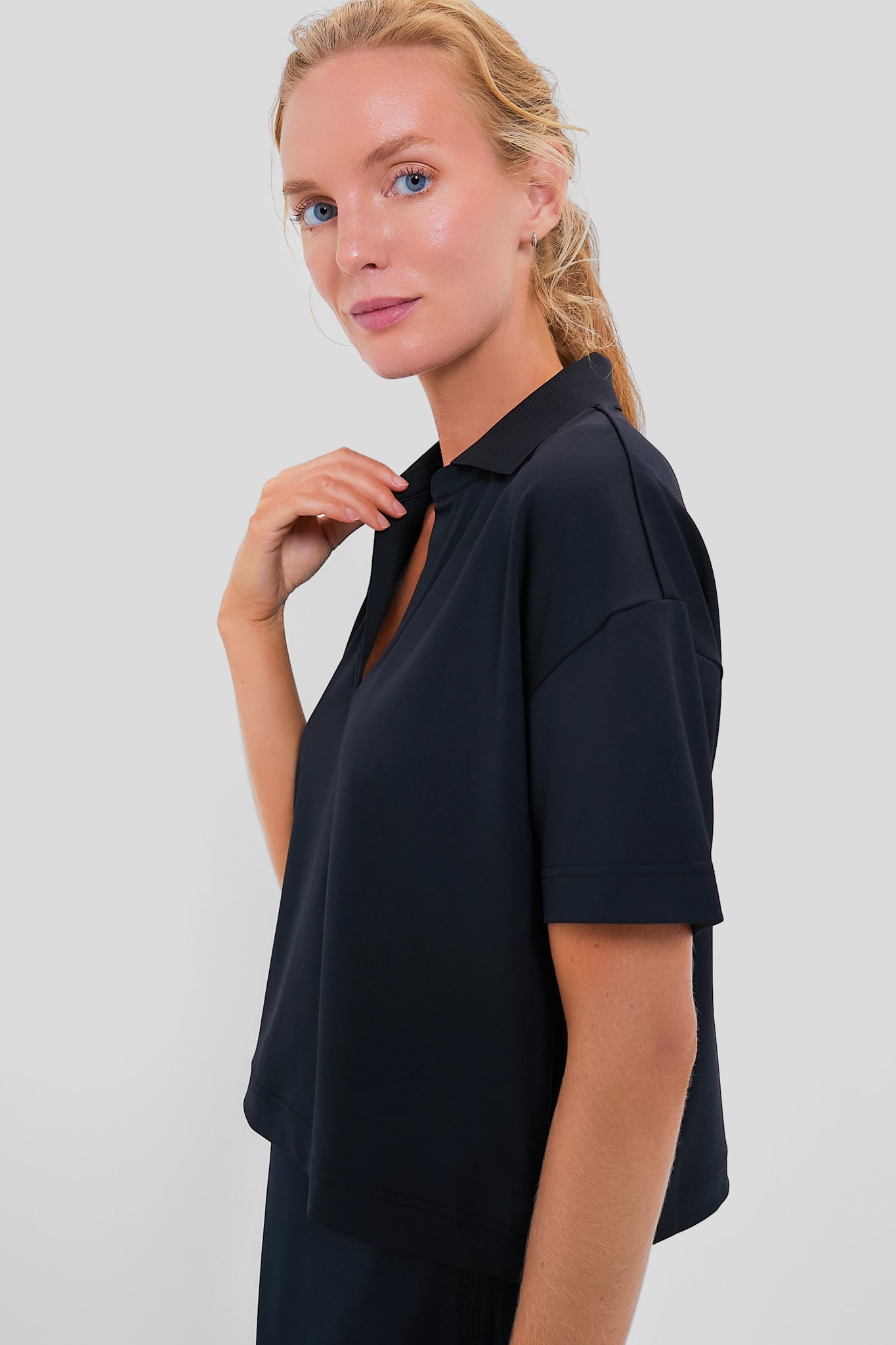 Black Cropped Performance Jersey Caroline Polo-Get Girly