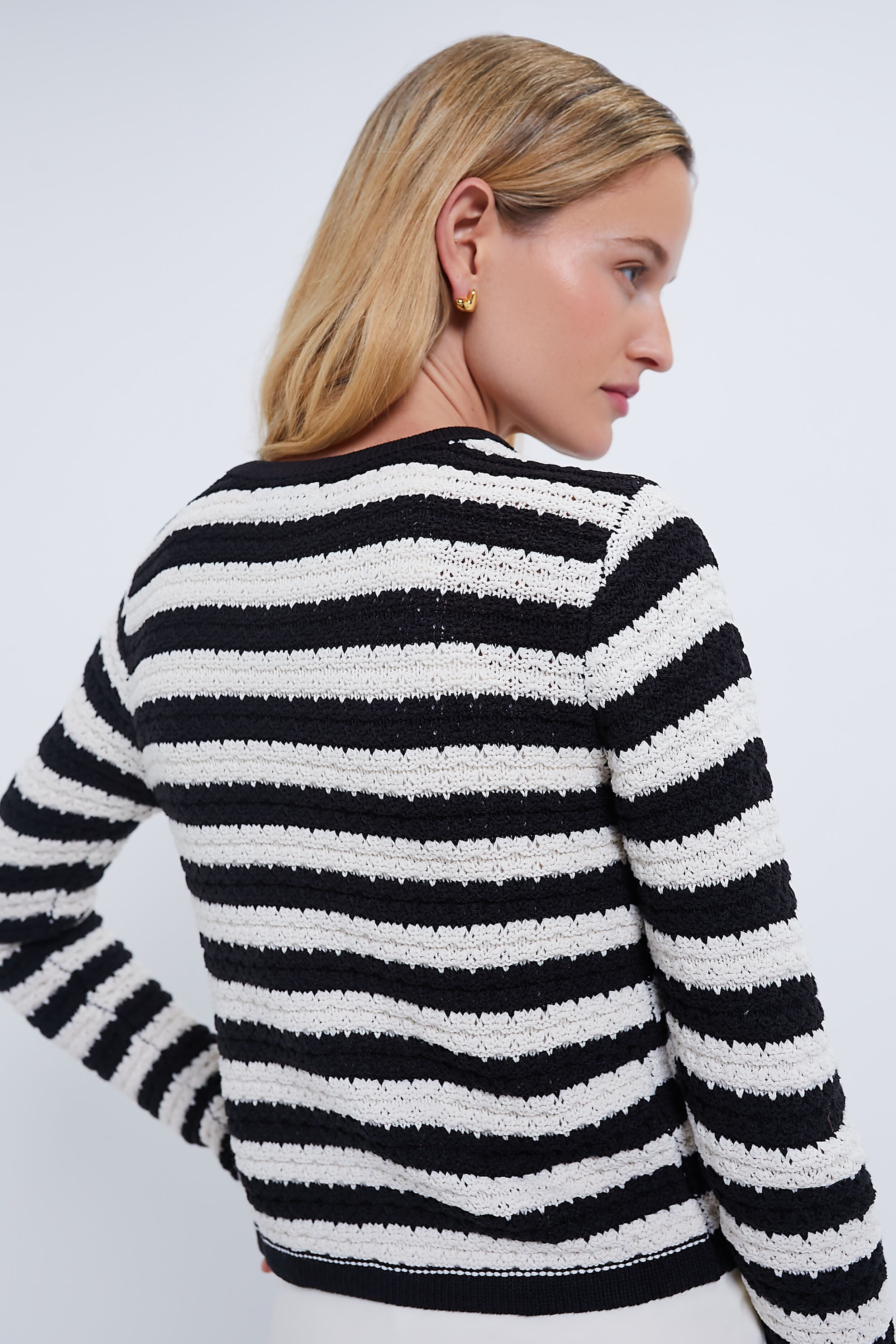 Black and White Striped Cardigan-Get Girly