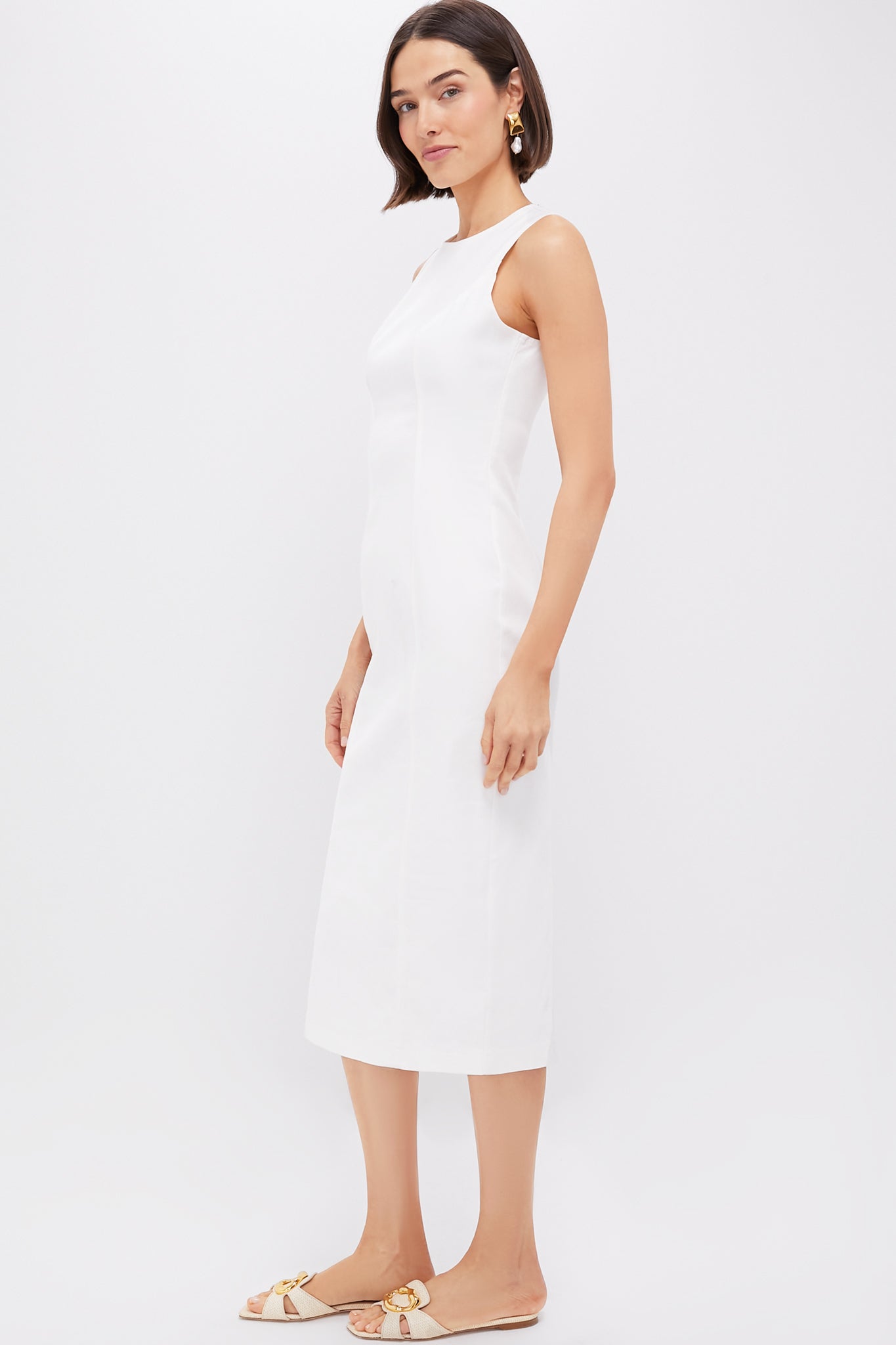 White Stretch Denim Aime Midi Dress-Get Girly