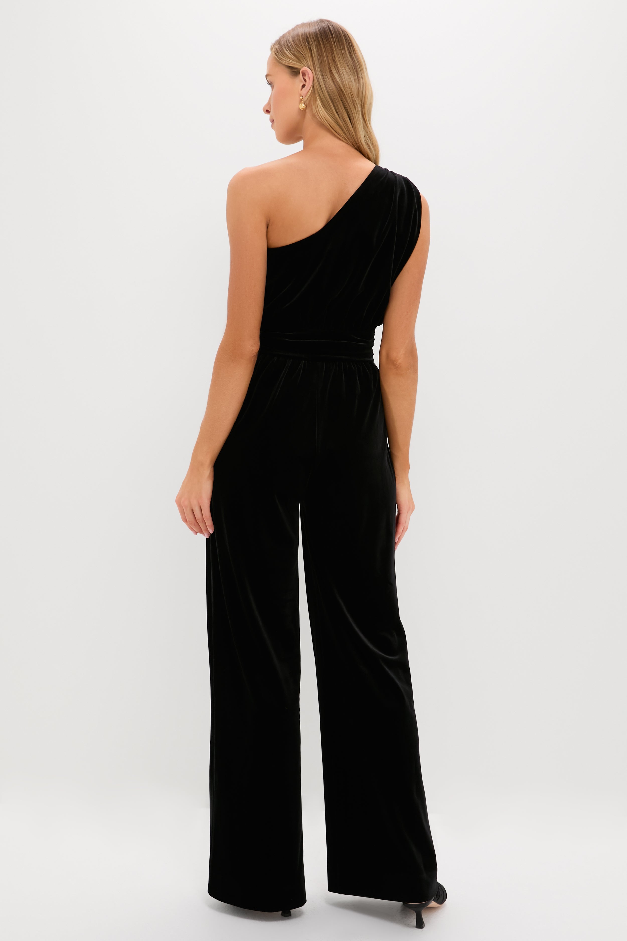 Black Velvet One Shoulder Araminta Jumpsuit-Get Girly