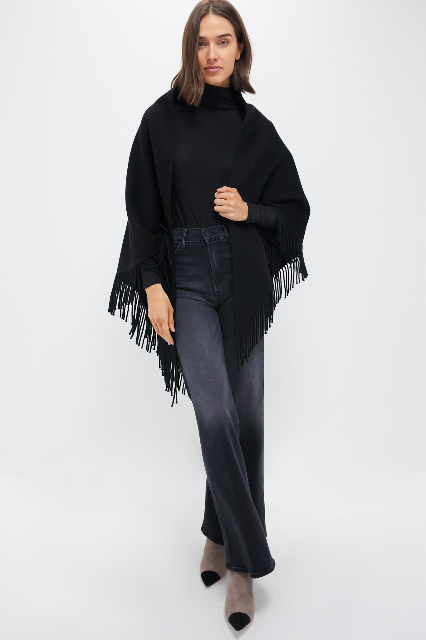Black Fringe Wrap Scarf-Get Girly